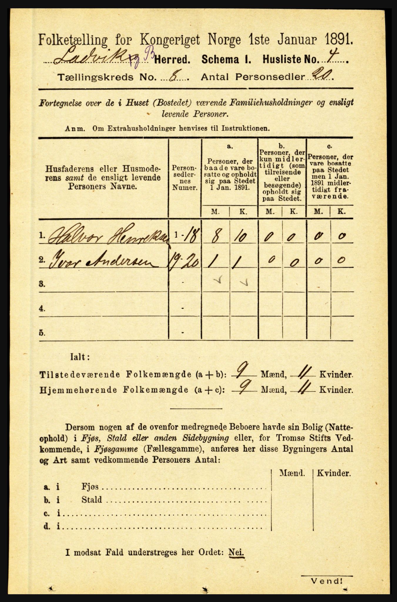 RA, 1891 census for 1415 Lavik og Brekke, 1891, p. 1466