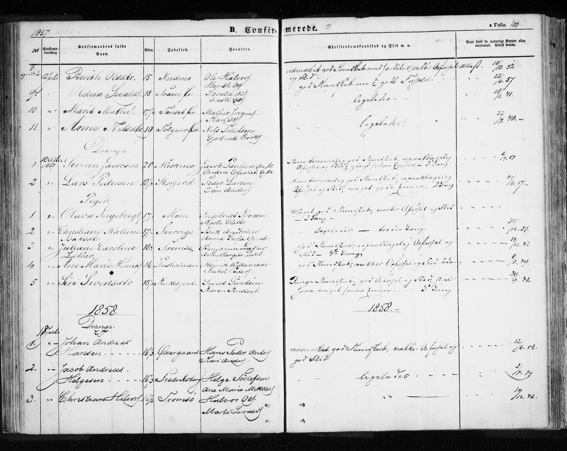 Målselv sokneprestembete, SATØ/S-1311/G/Ga/Gaa/L0003kirke: Parish register (official) no. 3, 1853-1863, p. 100