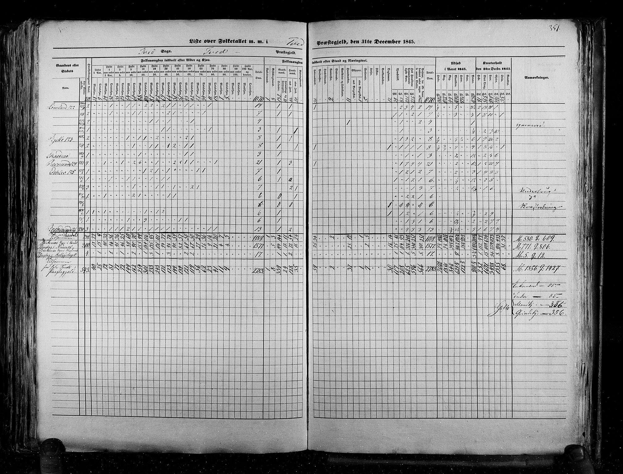 RA, Census 1845, vol. 5: Bratsberg amt og Nedenes og Råbyggelaget amt, 1845, p. 351