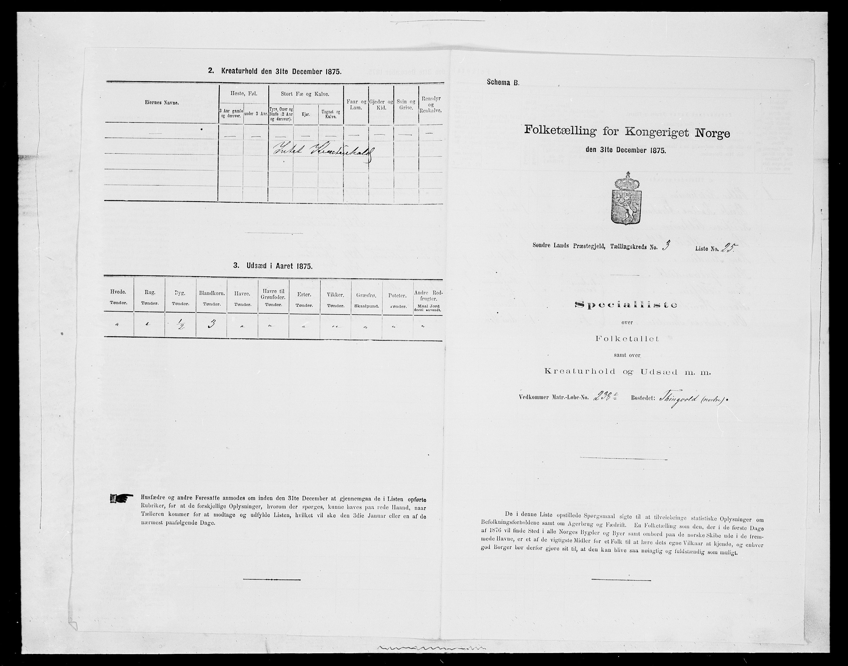 SAH, 1875 census for 0536P Søndre Land, 1875, p. 502