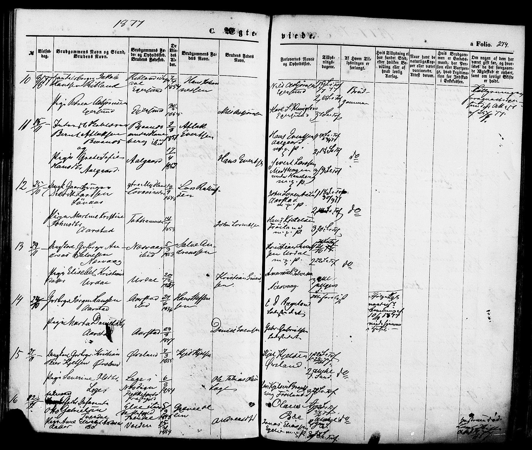 Sokndal sokneprestkontor, AV/SAST-A-101808: Parish register (official) no. A 10, 1874-1886, p. 274