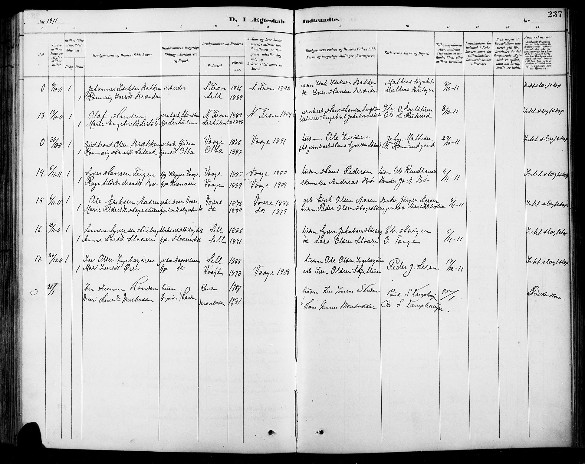 Sel prestekontor, SAH/PREST-074/H/Ha/Hab/L0001: Parish register (copy) no. 1, 1894-1923, p. 237