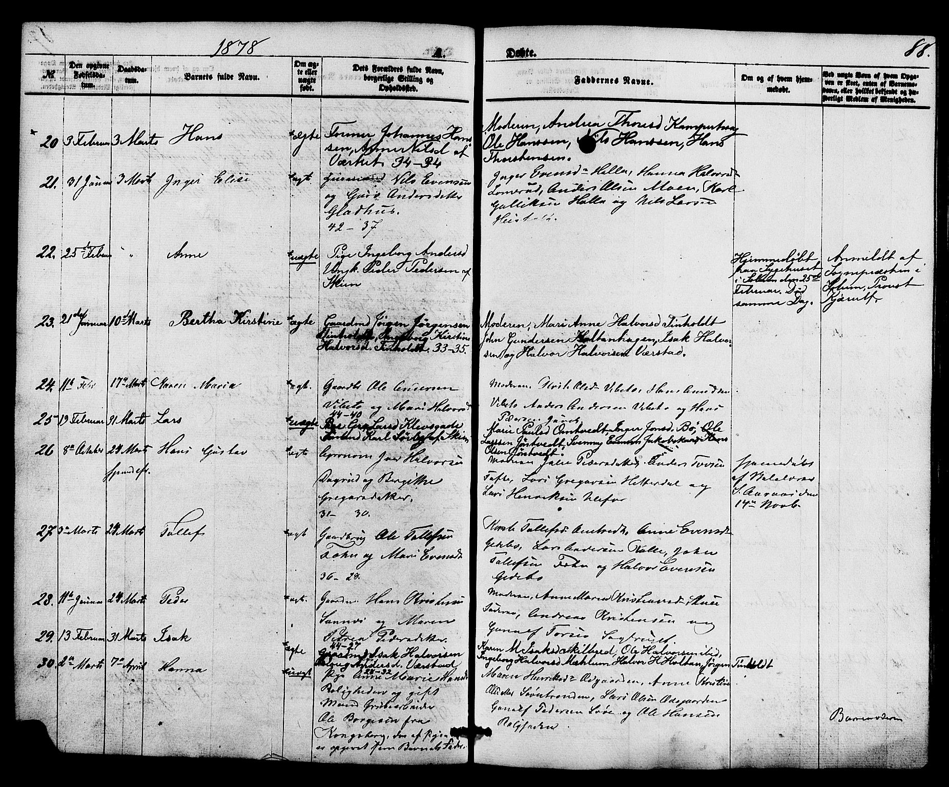 Holla kirkebøker, AV/SAKO-A-272/F/Fa/L0007: Parish register (official) no. 7, 1869-1881, p. 88