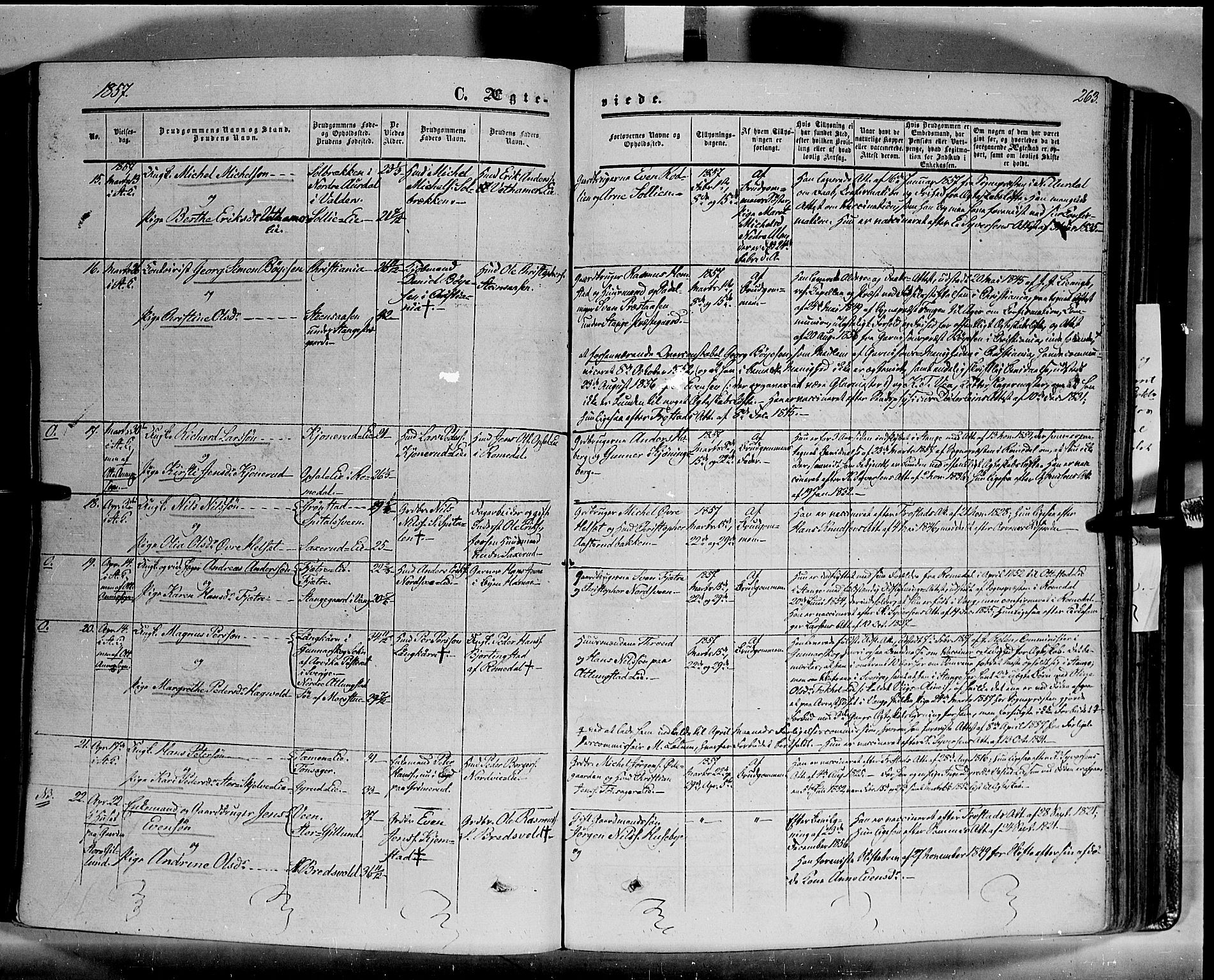 Stange prestekontor, SAH/PREST-002/K/L0012: Parish register (official) no. 12, 1852-1862, p. 263