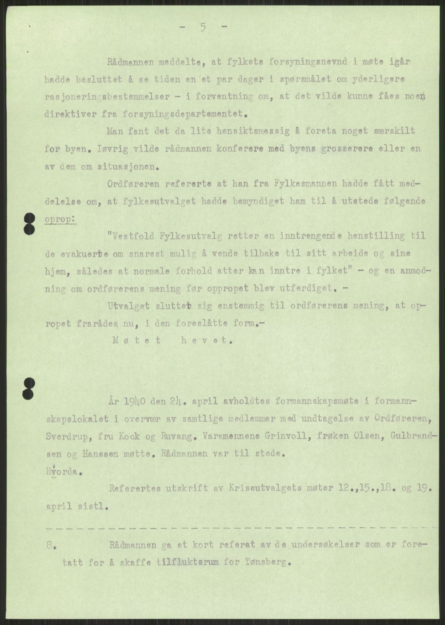 Forsvaret, Forsvarets krigshistoriske avdeling, AV/RA-RAFA-2017/Y/Ya/L0014: II-C-11-31 - Fylkesmenn.  Rapporter om krigsbegivenhetene 1940., 1940, p. 605