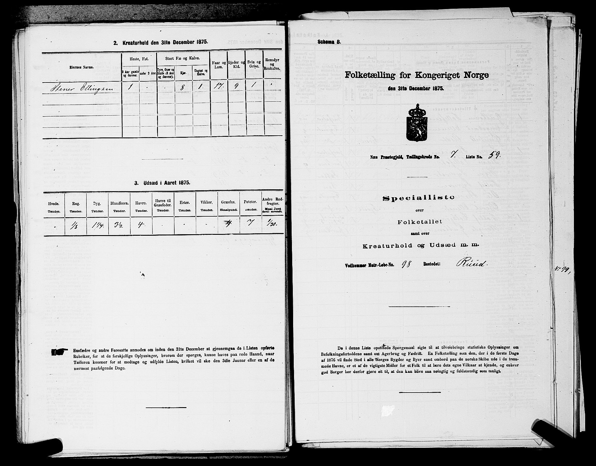 SAKO, 1875 census for 0616P Nes, 1875, p. 1311