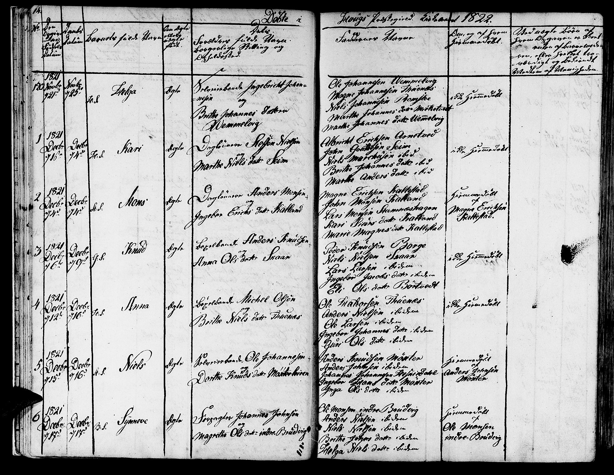 Haus sokneprestembete, AV/SAB-A-75601/H/Haa: Parish register (official) no. A 13, 1821-1827, p. 14