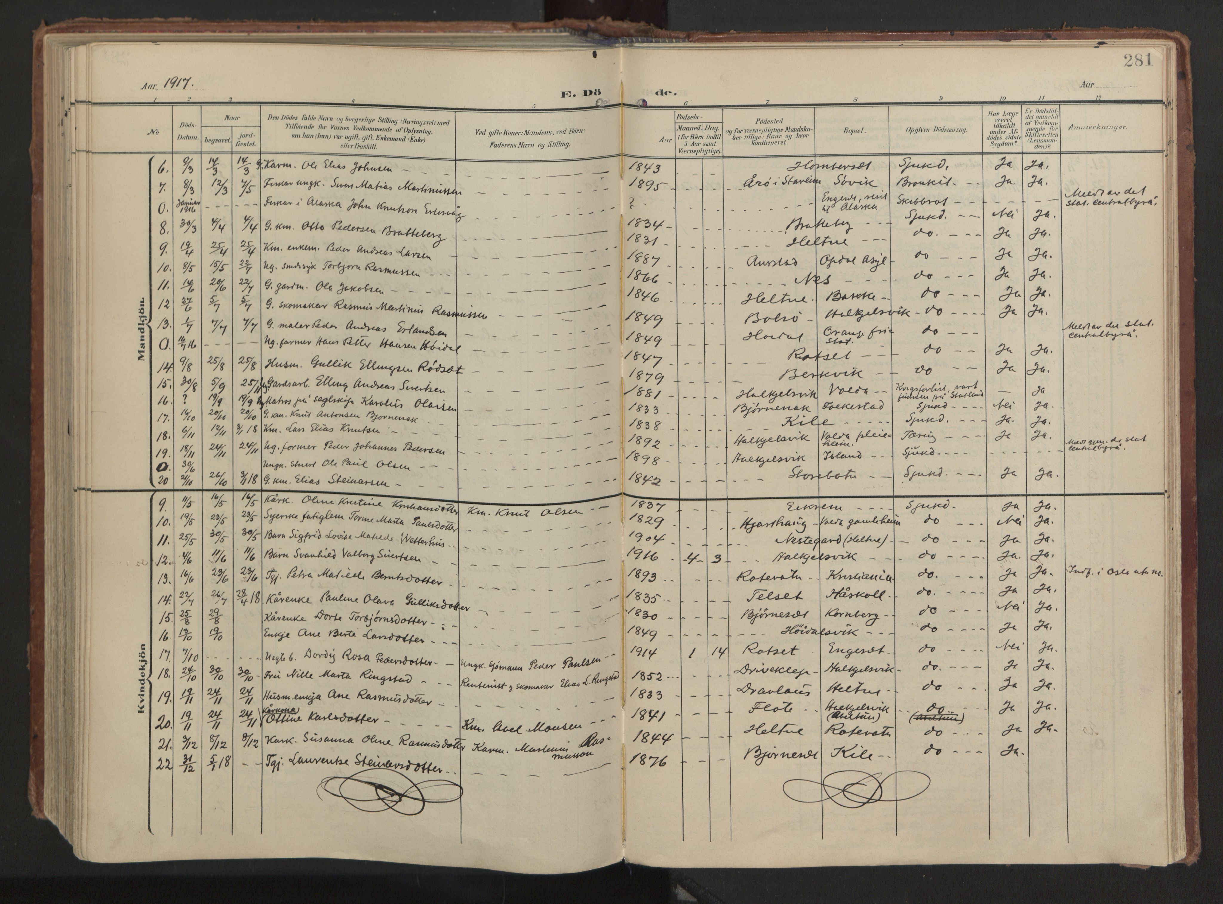 Ministerialprotokoller, klokkerbøker og fødselsregistre - Møre og Romsdal, AV/SAT-A-1454/511/L0144: Parish register (official) no. 511A11, 1906-1923, p. 281