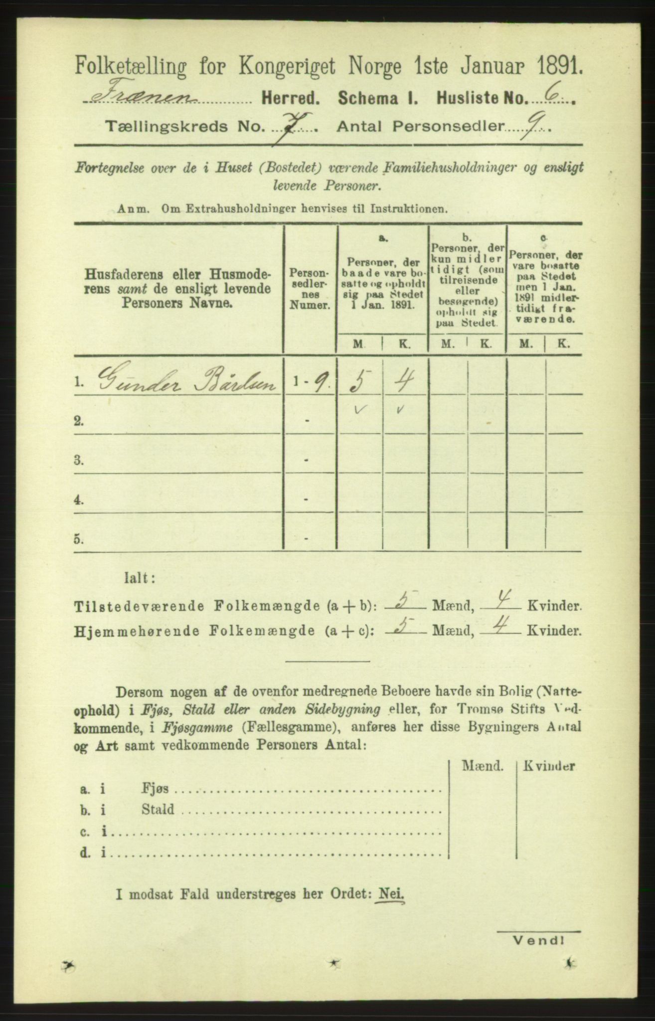 RA, 1891 census for 1548 Fræna, 1891, p. 2291