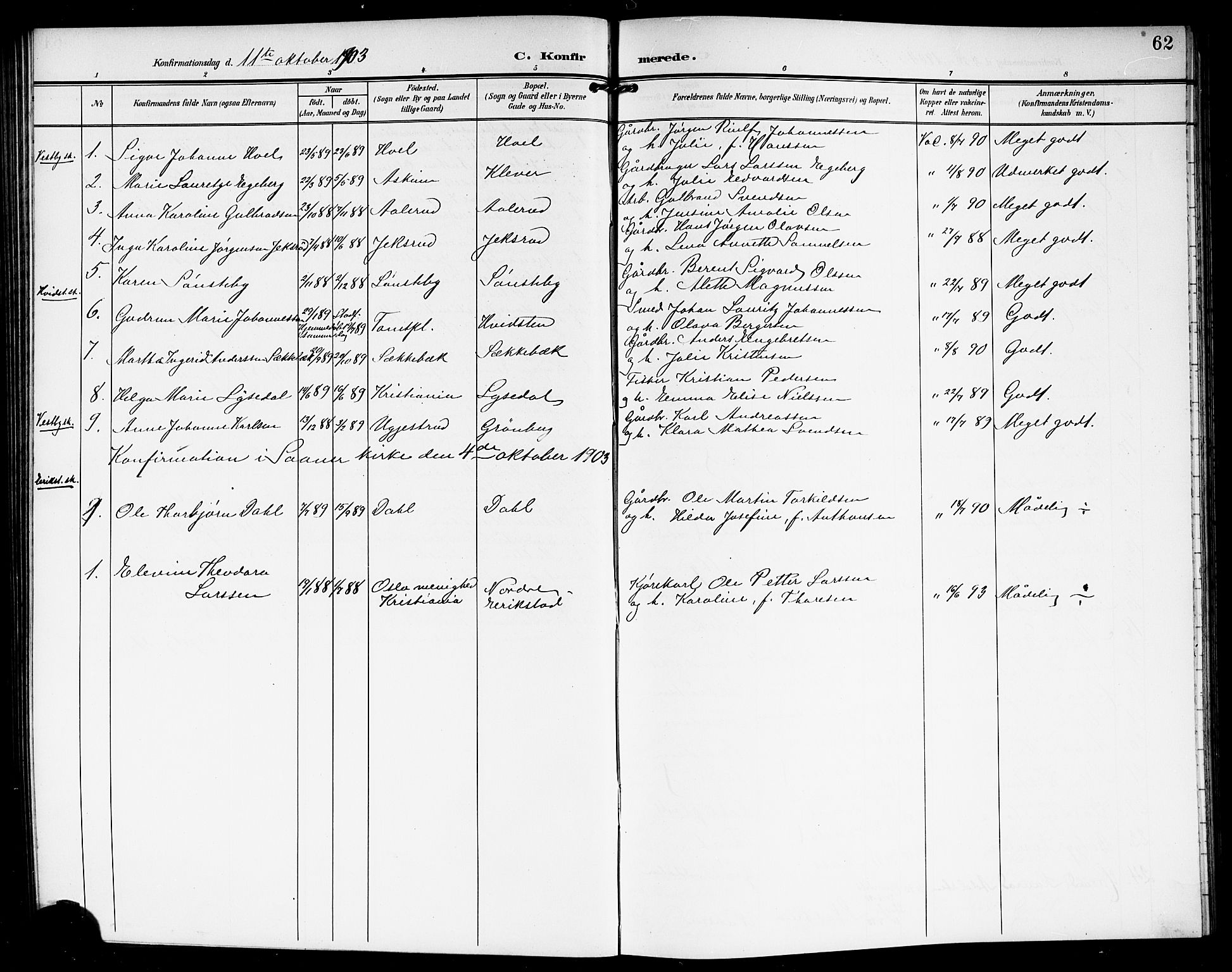 Vestby prestekontor Kirkebøker, SAO/A-10893/G/Ga/L0002: Parish register (copy) no. I 2, 1903-1916, p. 62