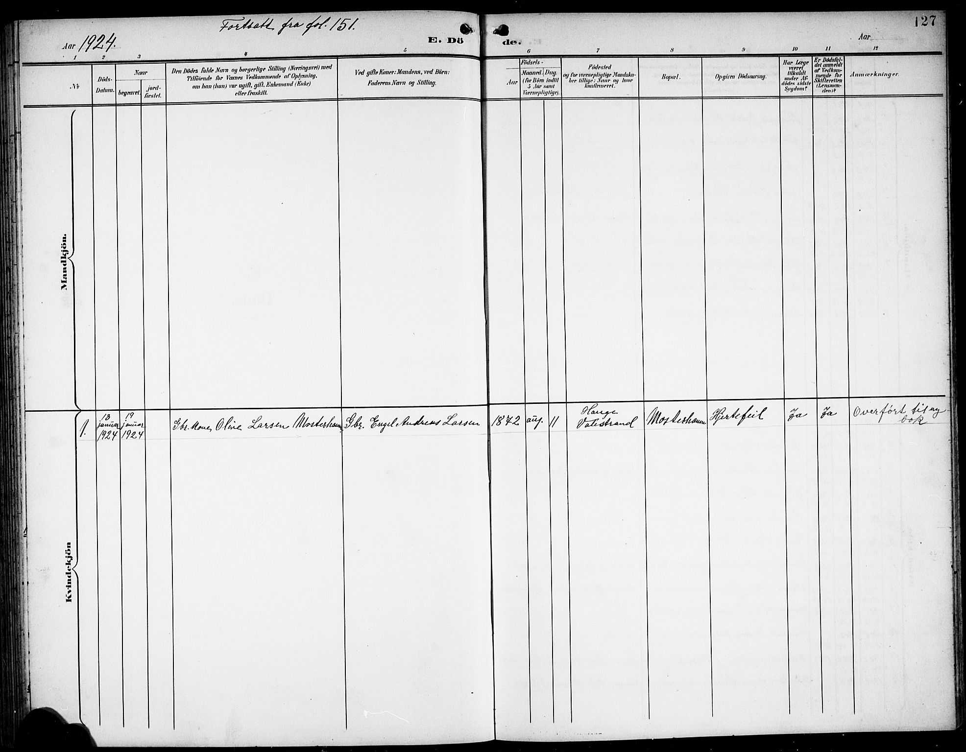 Finnås sokneprestembete, SAB/A-99925/H/Ha/Hab/Haba/L0004: Parish register (copy) no. A 4, 1901-1924, p. 127