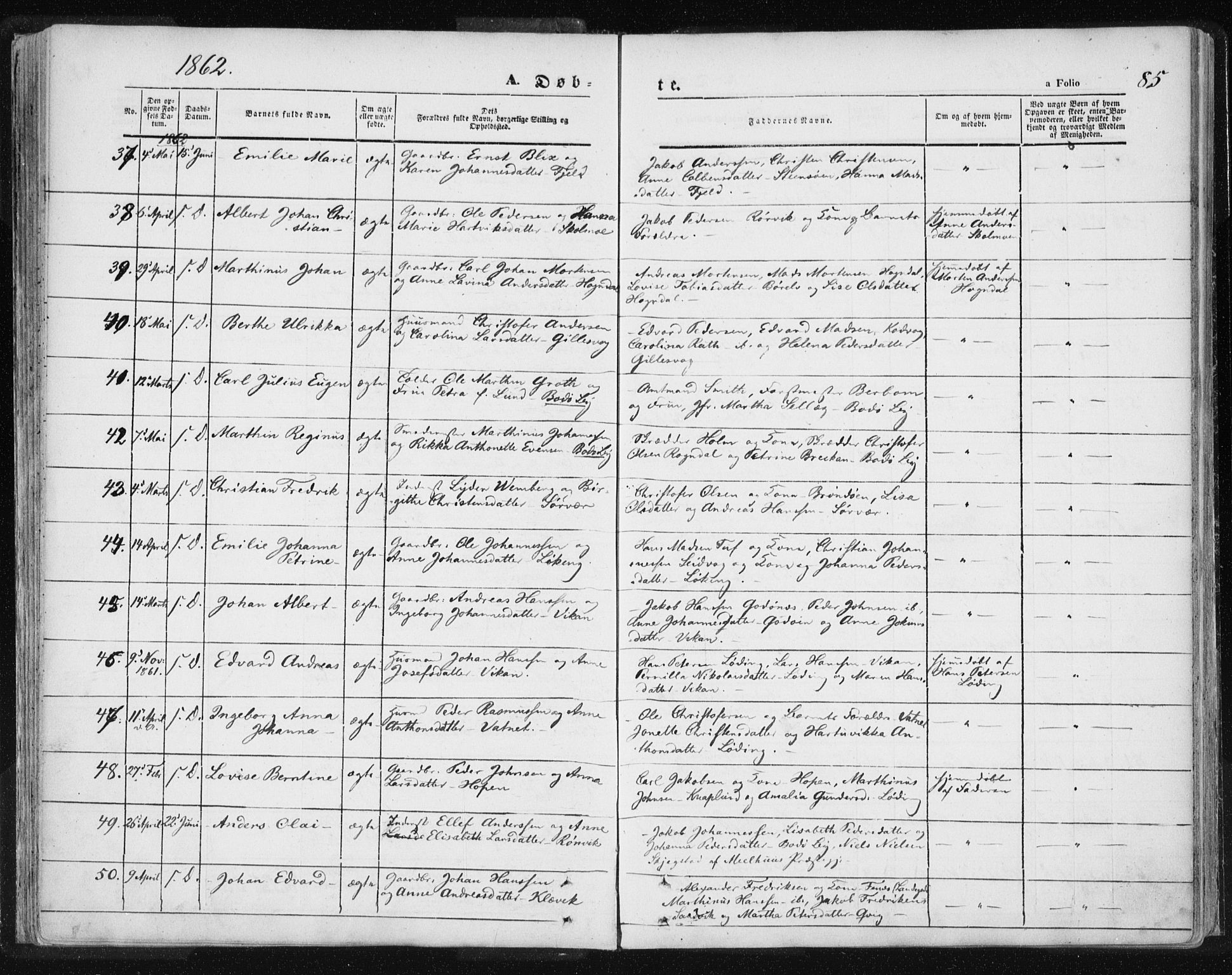 Ministerialprotokoller, klokkerbøker og fødselsregistre - Nordland, AV/SAT-A-1459/801/L0007: Parish register (official) no. 801A07, 1845-1863, p. 85