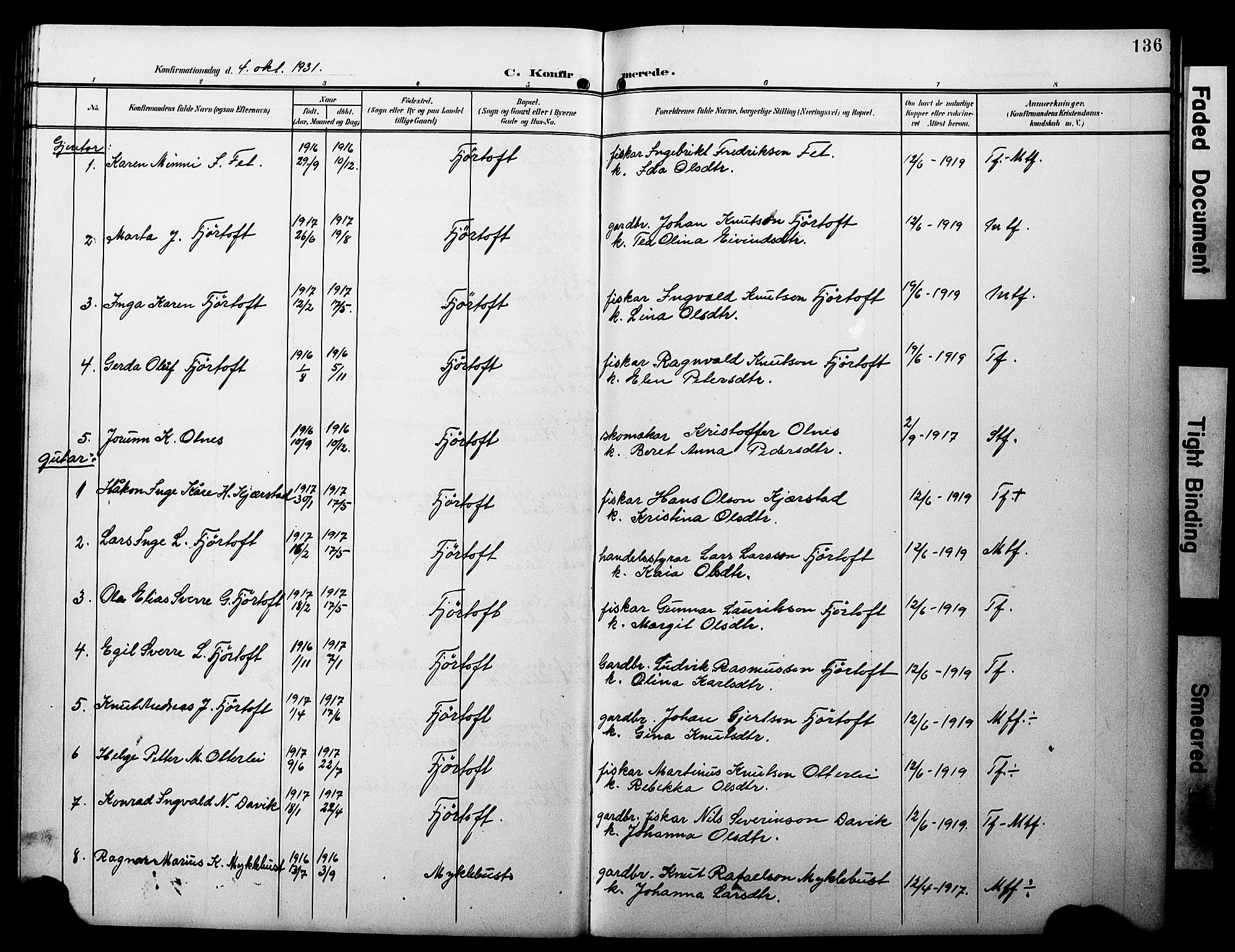 Ministerialprotokoller, klokkerbøker og fødselsregistre - Møre og Romsdal, AV/SAT-A-1454/538/L0524: Parish register (copy) no. 538C02, 1901-1931, p. 136