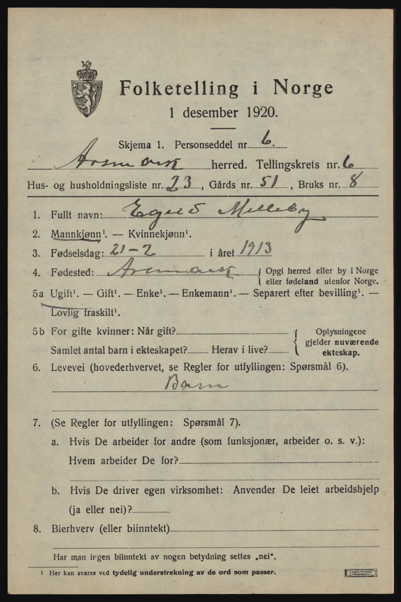 SAO, 1920 census for Aremark, 1920, p. 4005
