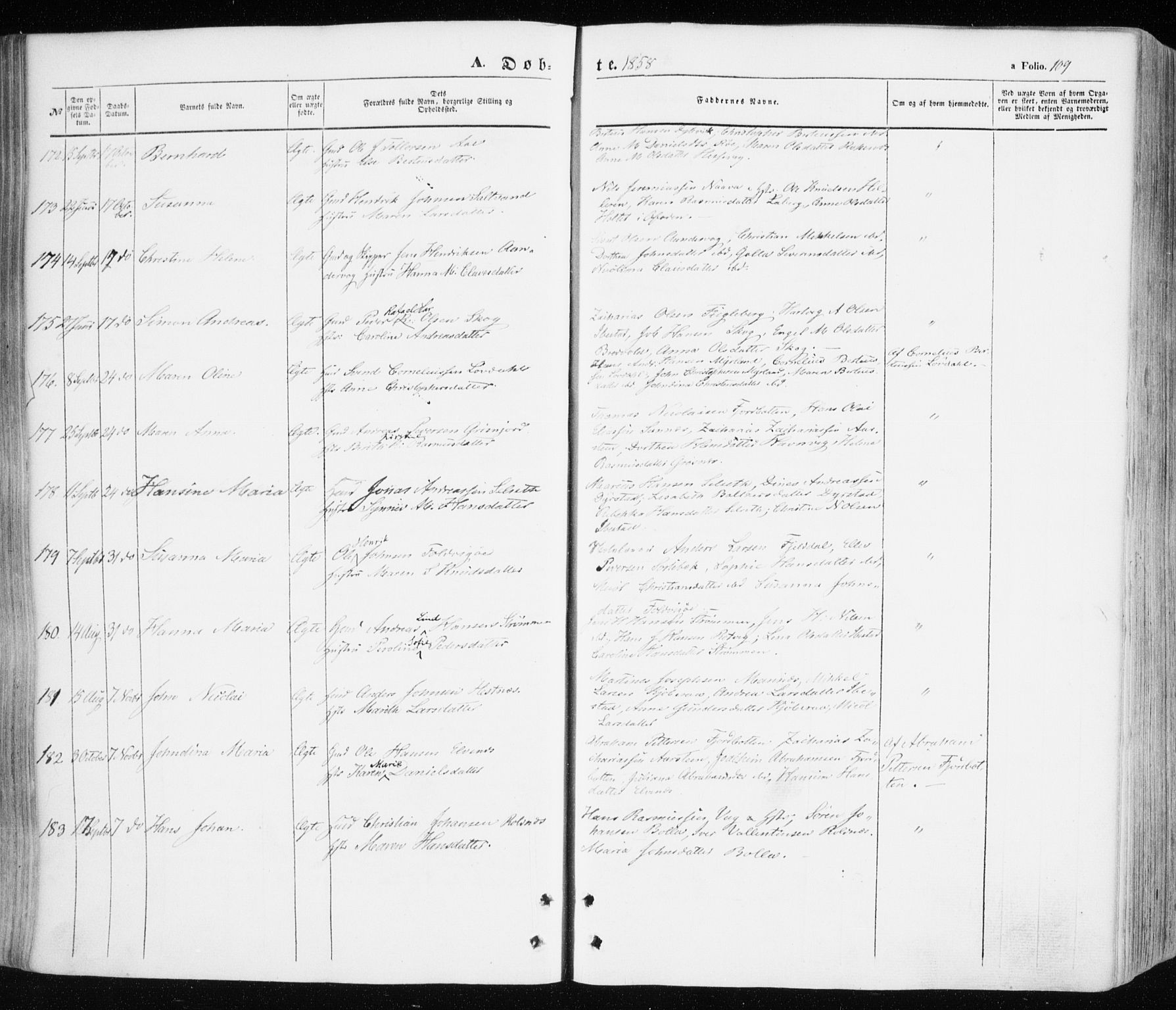 Ibestad sokneprestembete, SATØ/S-0077/H/Ha/Haa/L0008kirke: Parish register (official) no. 8, 1850-1859, p. 109