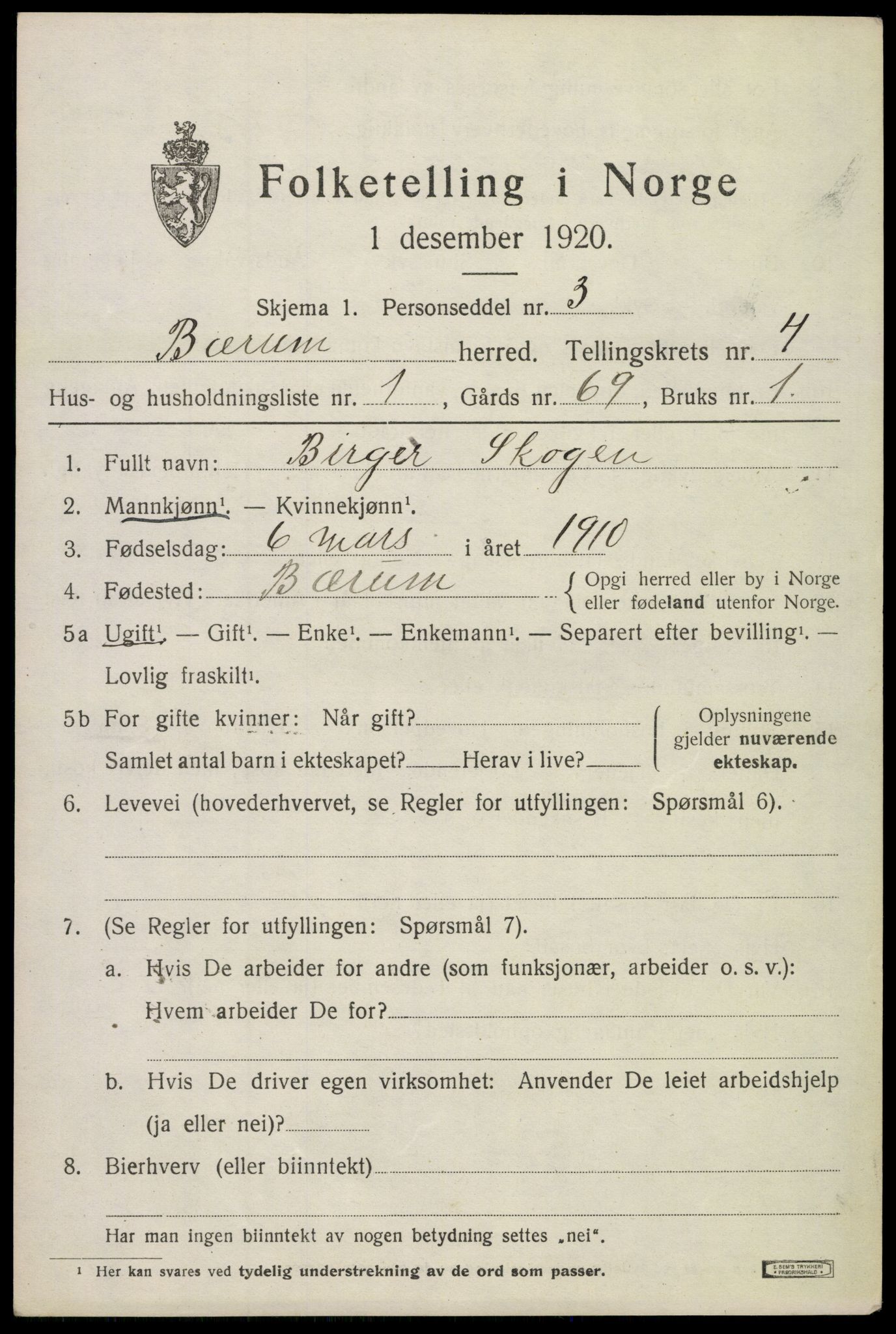 SAO, 1920 census for Bærum, 1920, p. 8752