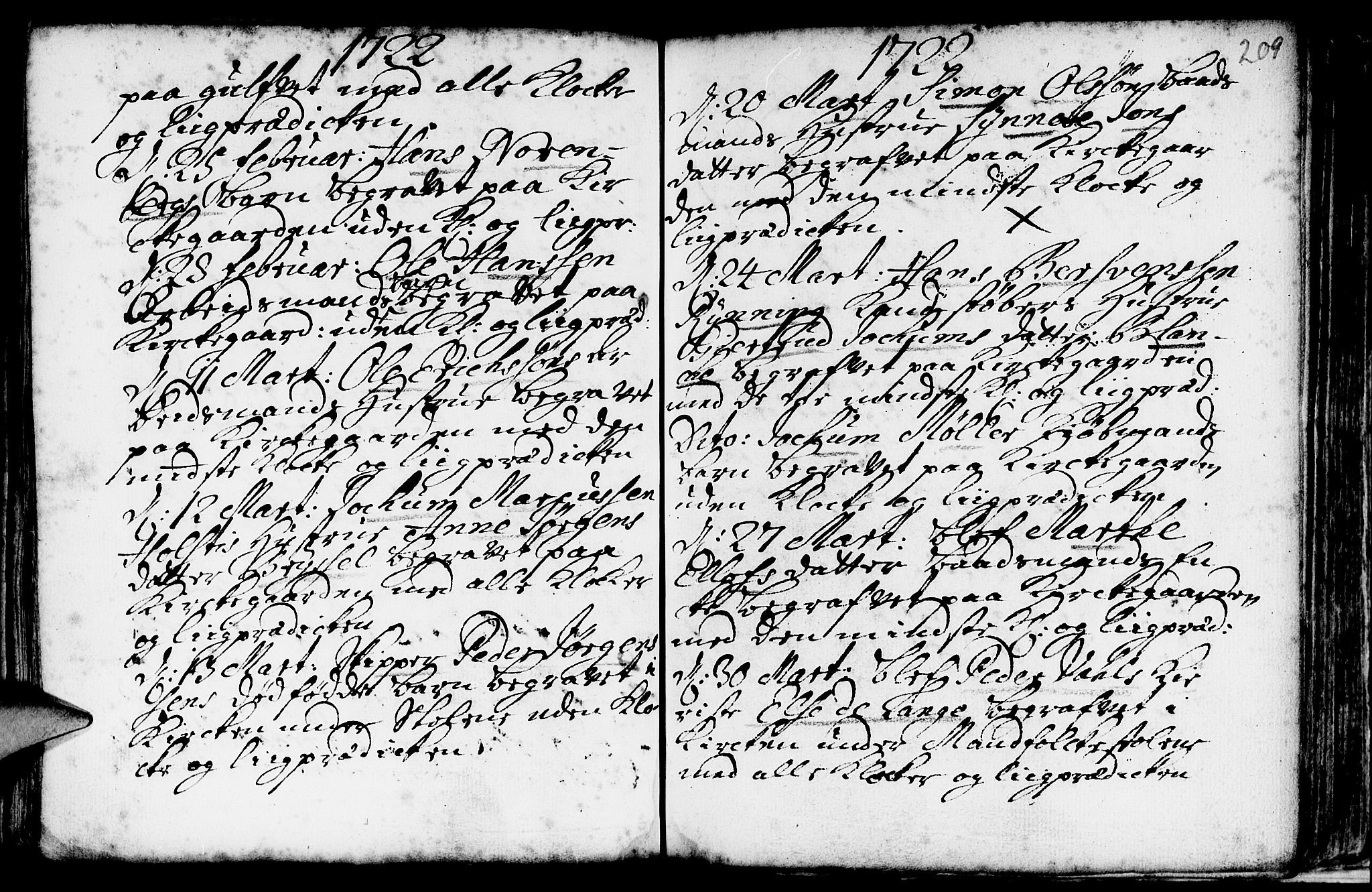 Nykirken Sokneprestembete, AV/SAB-A-77101/H/Haa/L0009: Parish register (official) no. A 9, 1689-1759, p. 209