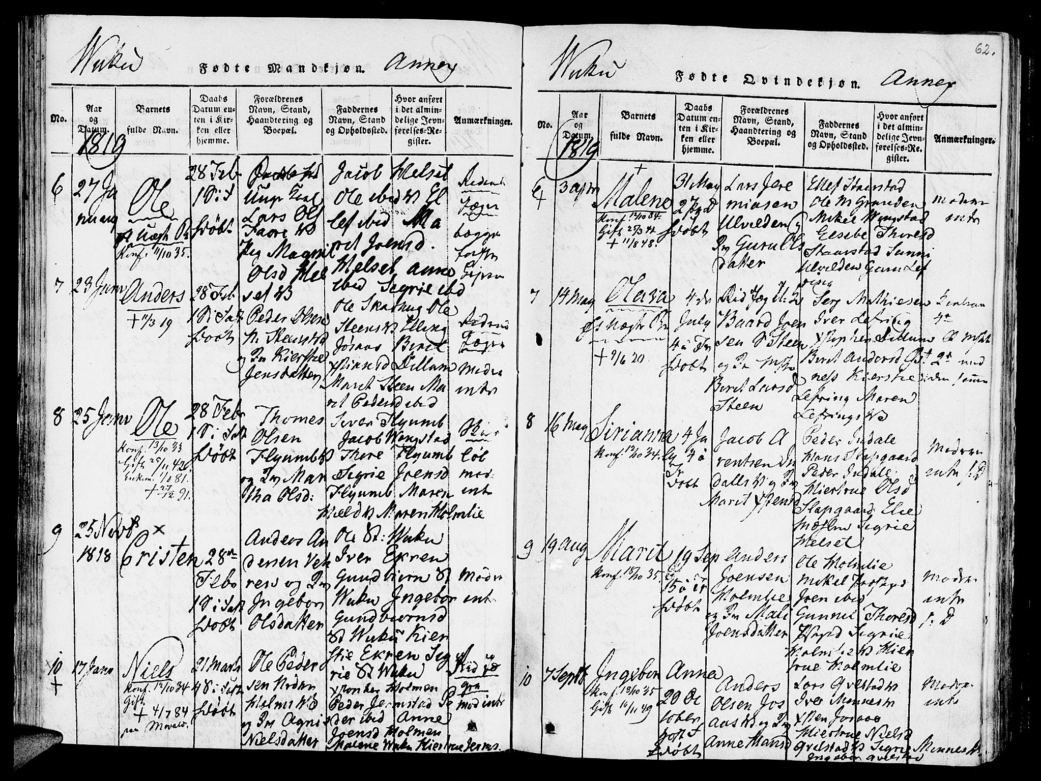 Ministerialprotokoller, klokkerbøker og fødselsregistre - Nord-Trøndelag, SAT/A-1458/723/L0234: Parish register (official) no. 723A05 /2, 1816-1821, p. 62