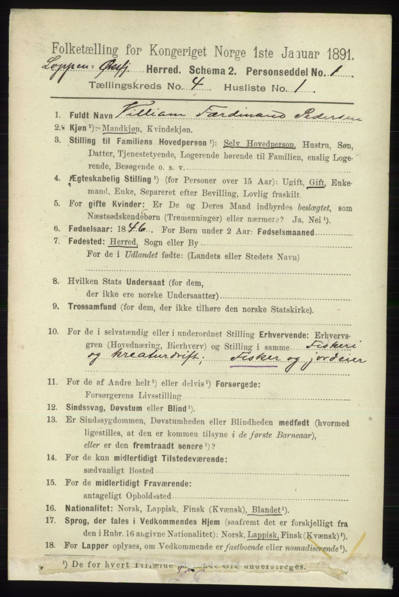 RA, 1891 census for 2014 Loppa, 1891, p. 863