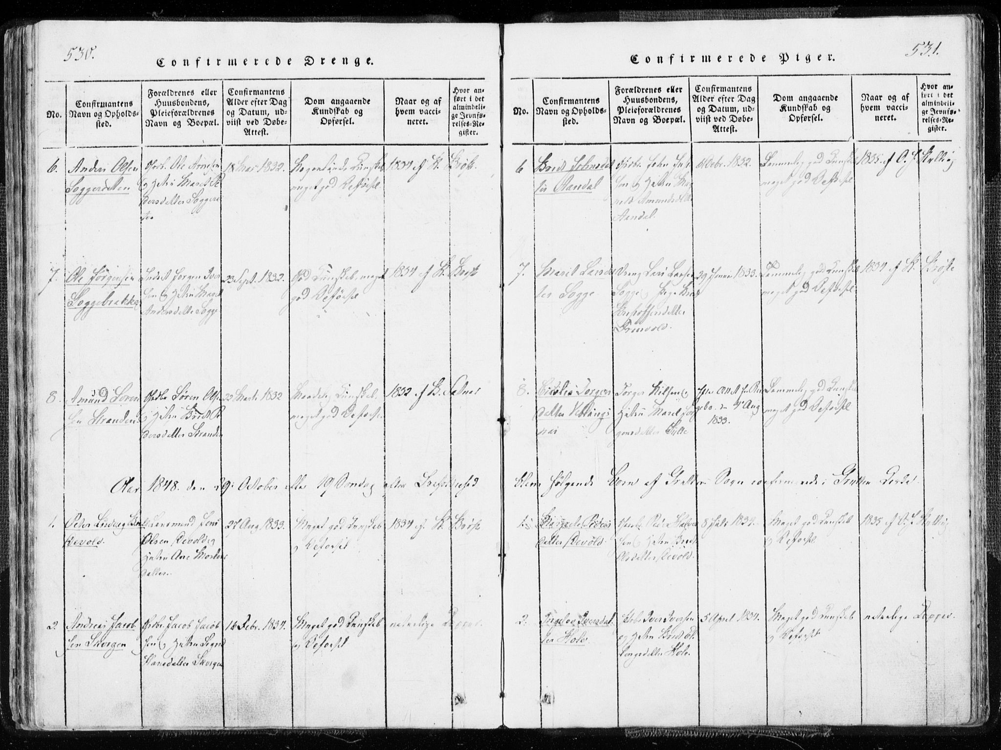 Ministerialprotokoller, klokkerbøker og fødselsregistre - Møre og Romsdal, SAT/A-1454/544/L0571: Parish register (official) no. 544A04, 1818-1853, p. 530-531