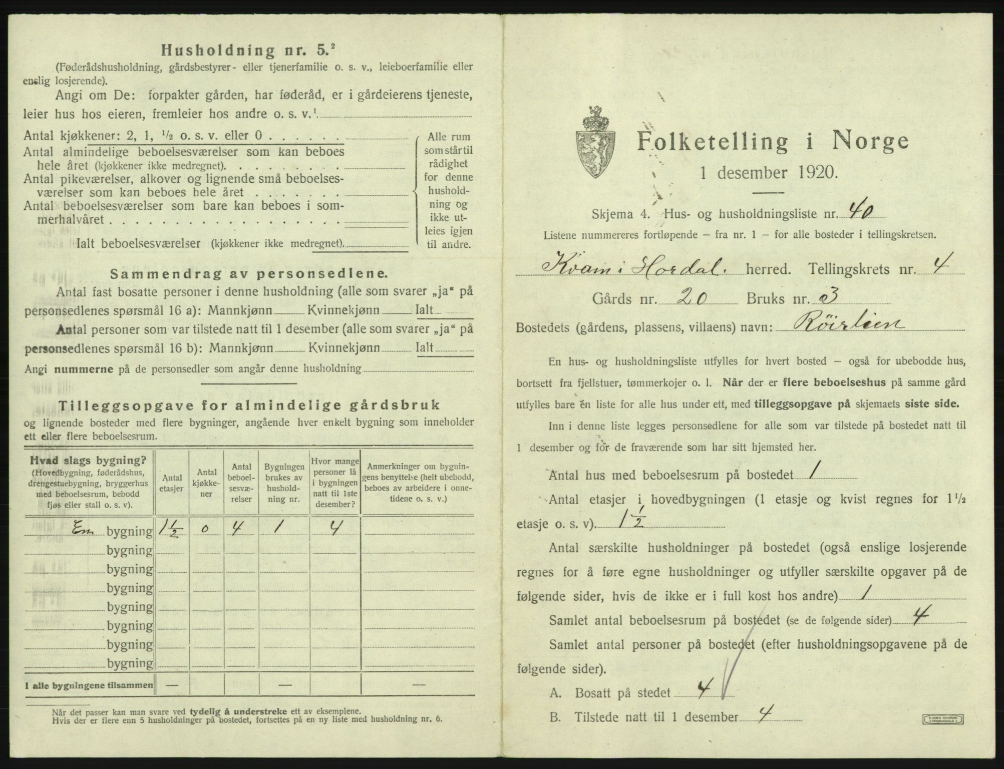 SAB, 1920 census for Kvam, 1920, p. 381