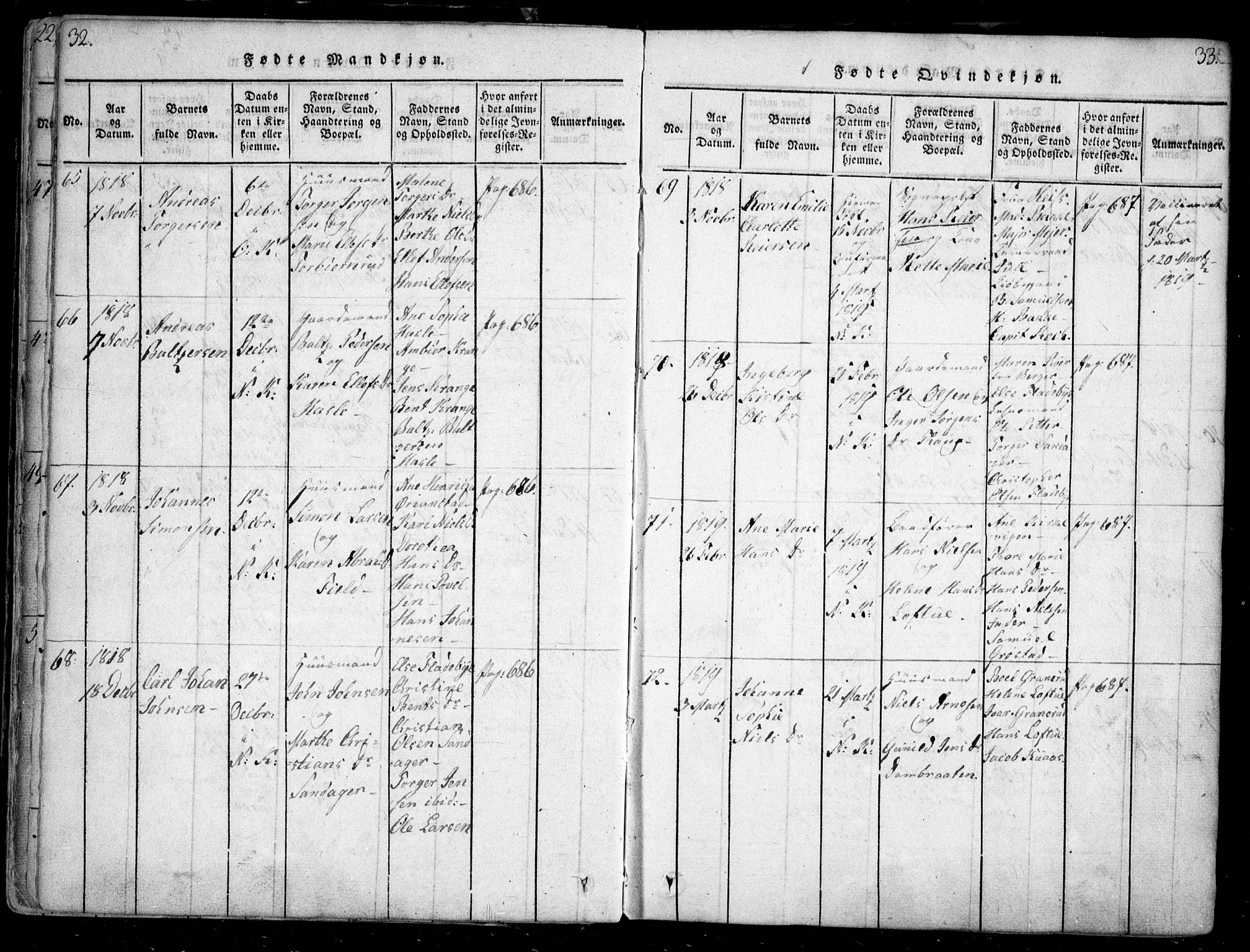 Nesodden prestekontor Kirkebøker, SAO/A-10013/F/Fa/L0006: Parish register (official) no. I 6, 1814-1847, p. 32-33