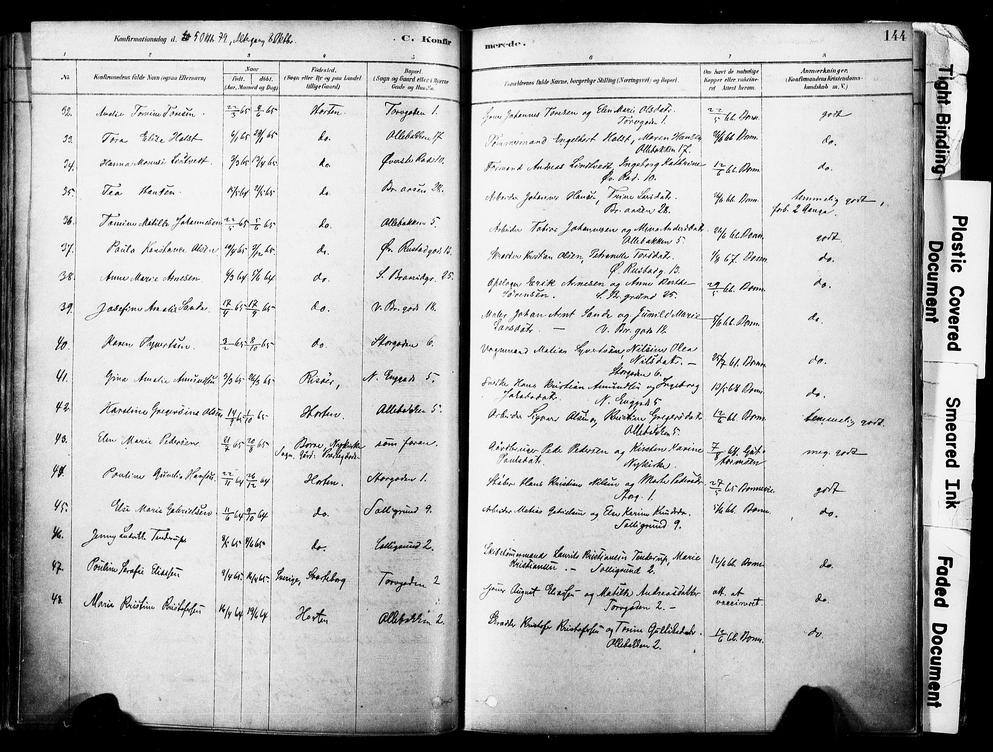 Horten kirkebøker, SAKO/A-348/F/Fa/L0003: Parish register (official) no. 3, 1878-1887, p. 144