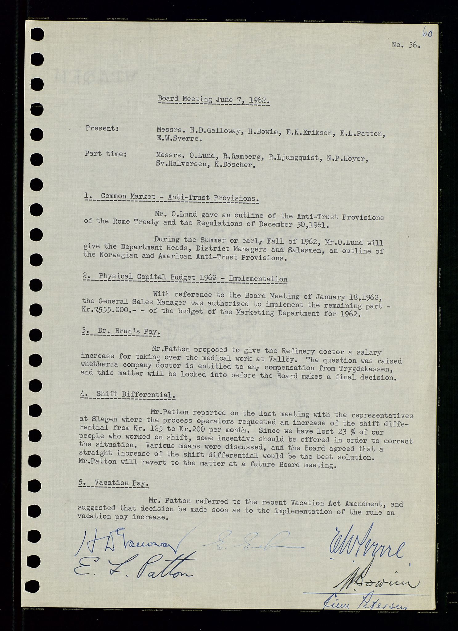 Pa 0982 - Esso Norge A/S, SAST/A-100448/A/Aa/L0001/0003: Den administrerende direksjon Board minutes (styrereferater) / Den administrerende direksjon Board minutes (styrereferater), 1962, p. 60