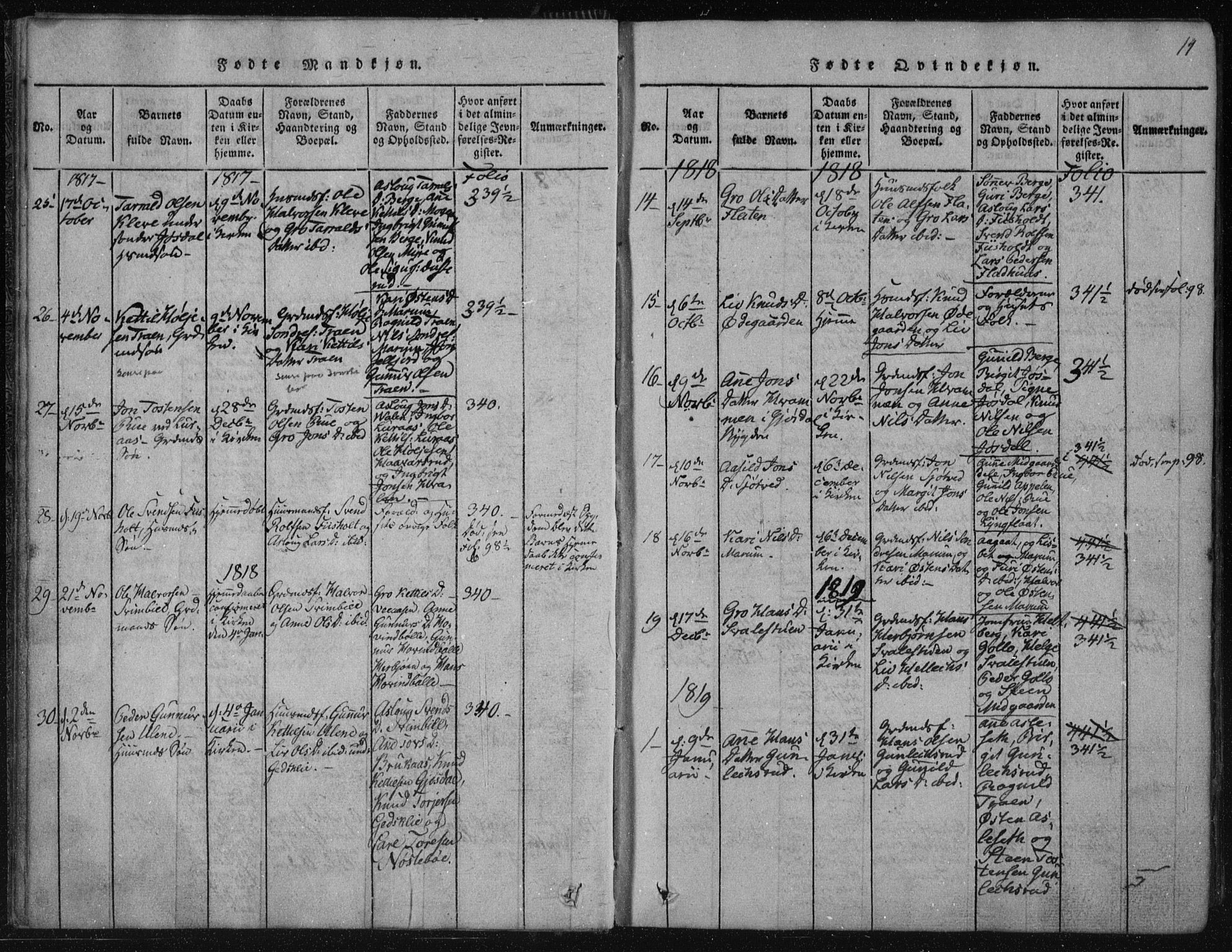 Tinn kirkebøker, SAKO/A-308/F/Fa/L0004: Parish register (official) no. I 4, 1815-1843, p. 13b-14a