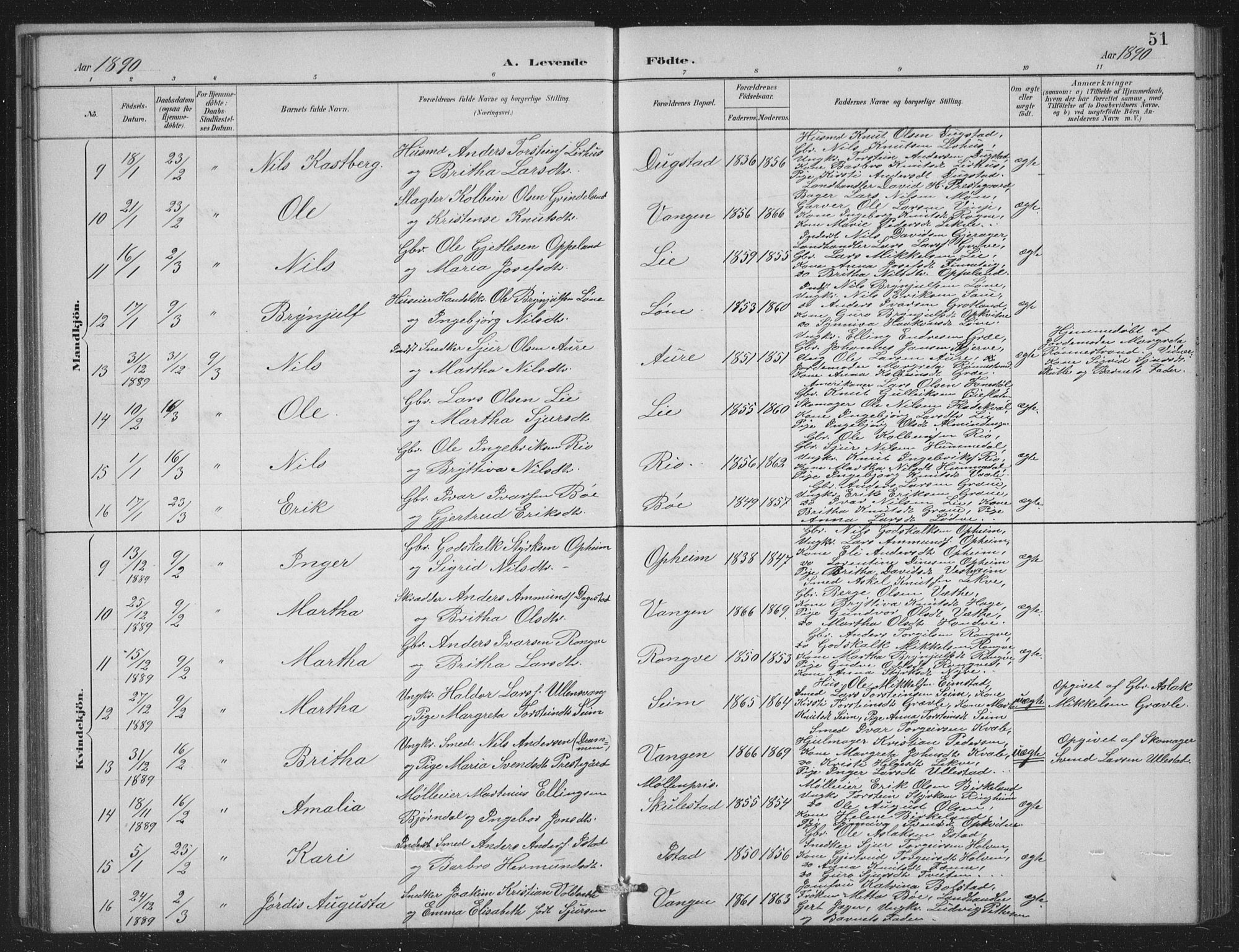Voss sokneprestembete, SAB/A-79001/H/Hab: Parish register (copy) no. C 1, 1886-1899, p. 51