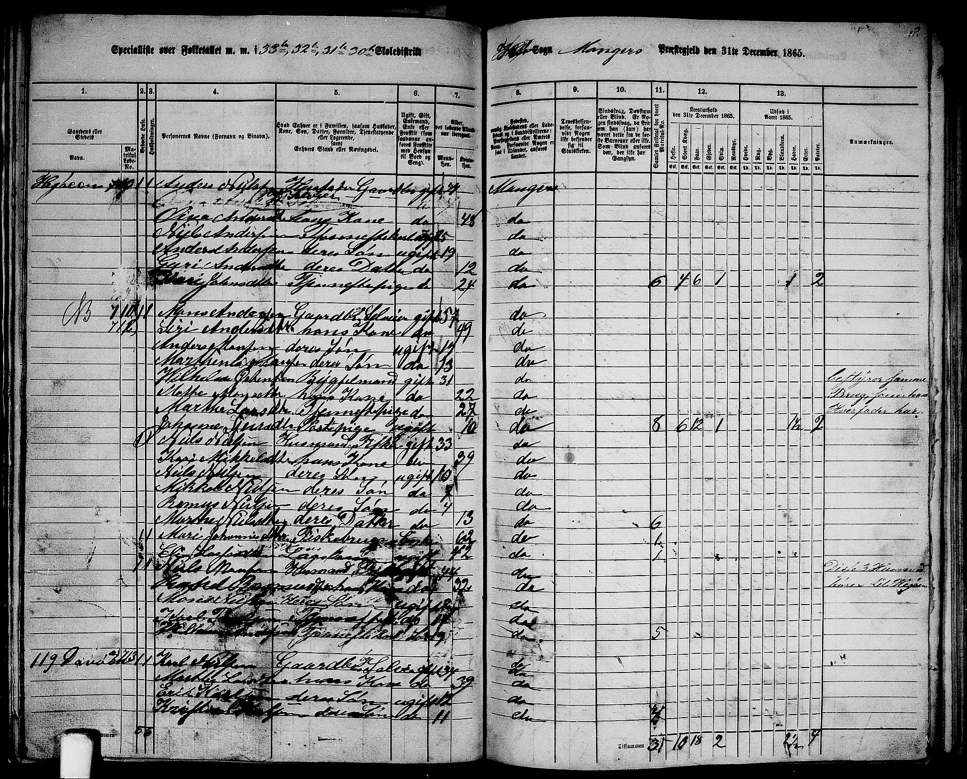 RA, 1865 census for Manger, 1865, p. 210