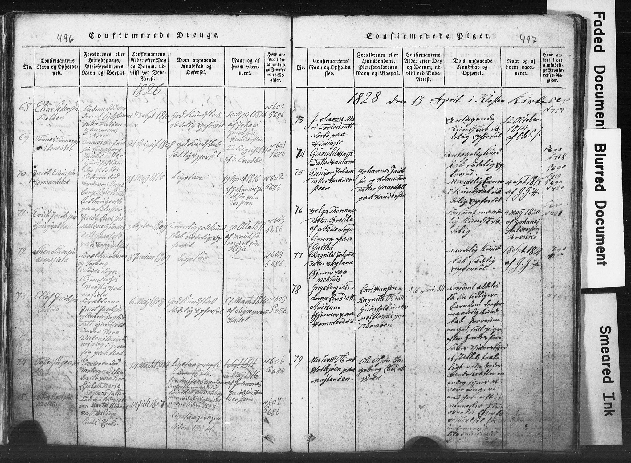Rennesøy sokneprestkontor, SAST/A -101827/H/Ha/Hab/L0001: Parish register (copy) no. B 1, 1816-1841, p. 496-497