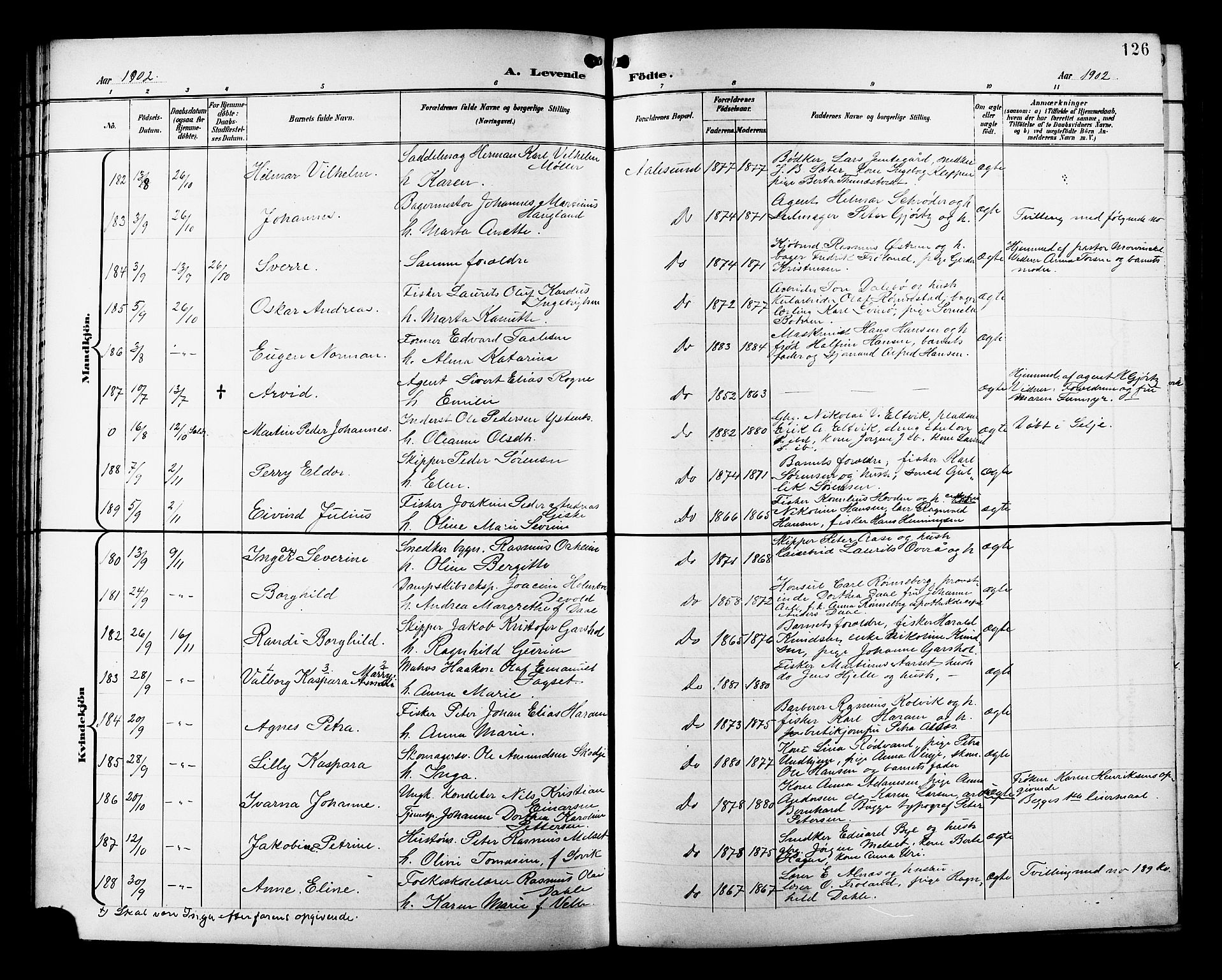 Ministerialprotokoller, klokkerbøker og fødselsregistre - Møre og Romsdal, AV/SAT-A-1454/529/L0468: Parish register (copy) no. 529C05, 1897-1908, p. 126