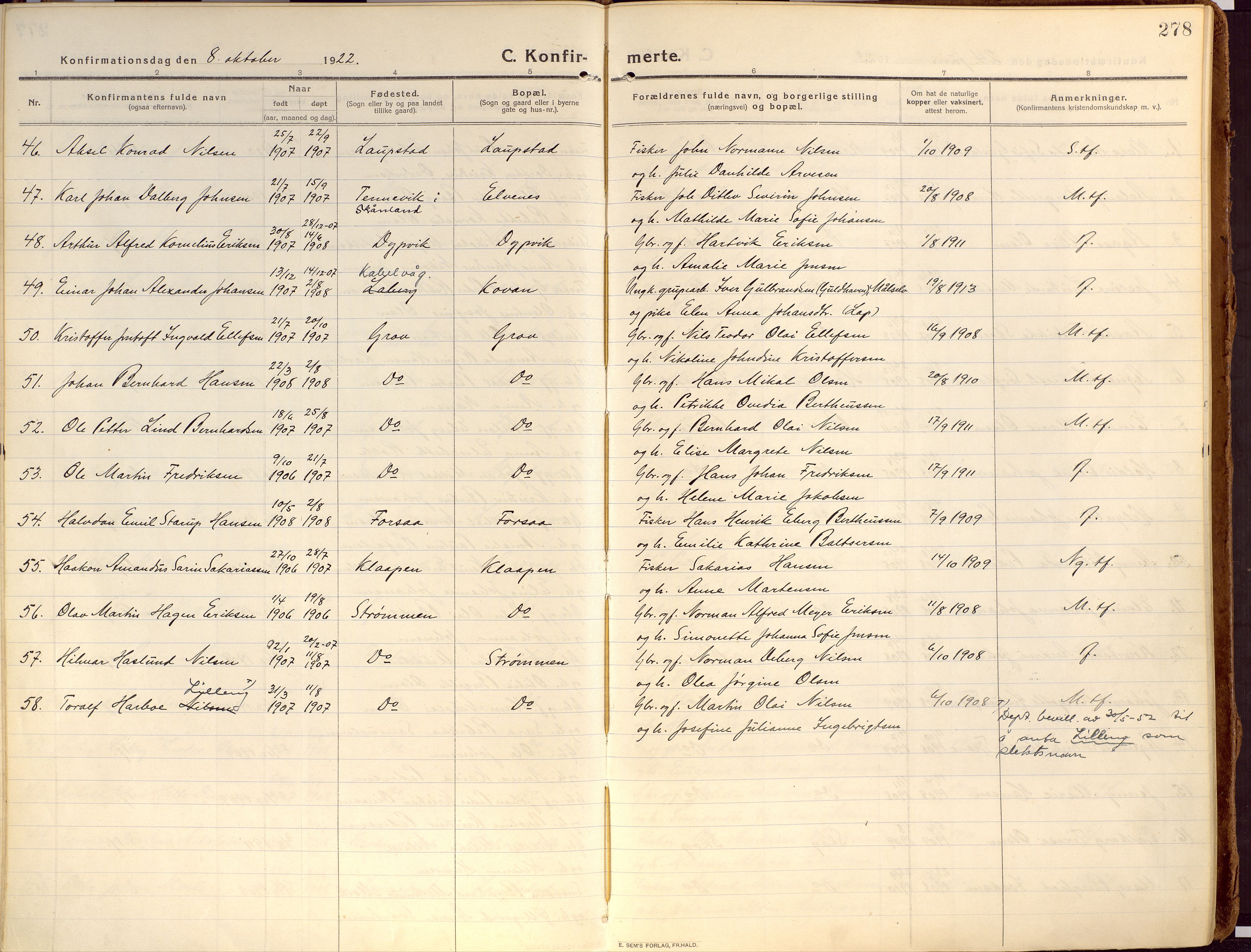 Ibestad sokneprestembete, SATØ/S-0077/H/Ha/Haa/L0018kirke: Parish register (official) no. 18, 1915-1929, p. 278