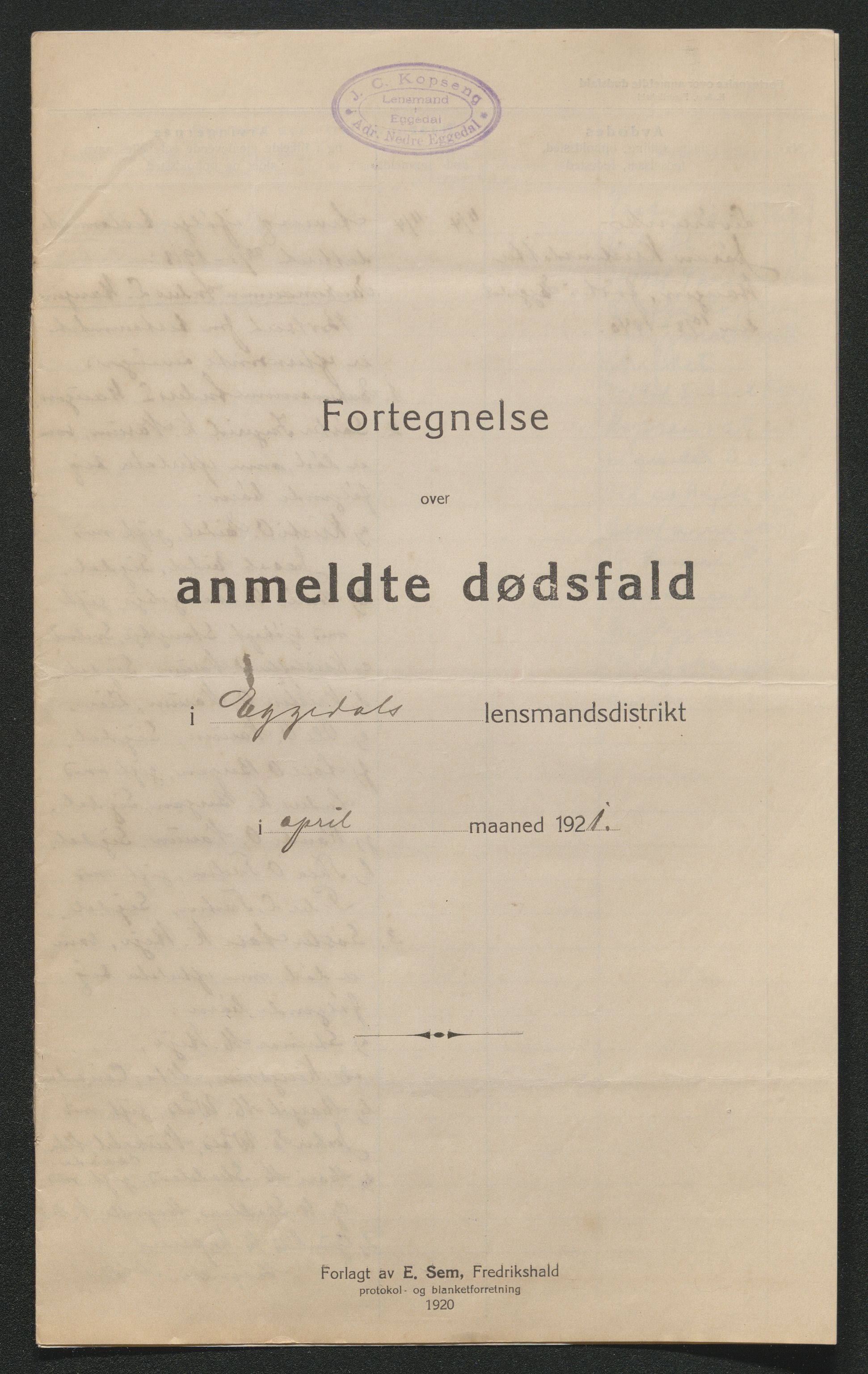 Eiker, Modum og Sigdal sorenskriveri, AV/SAKO-A-123/H/Ha/Hab/L0040: Dødsfallsmeldinger, 1920-1921, p. 1217