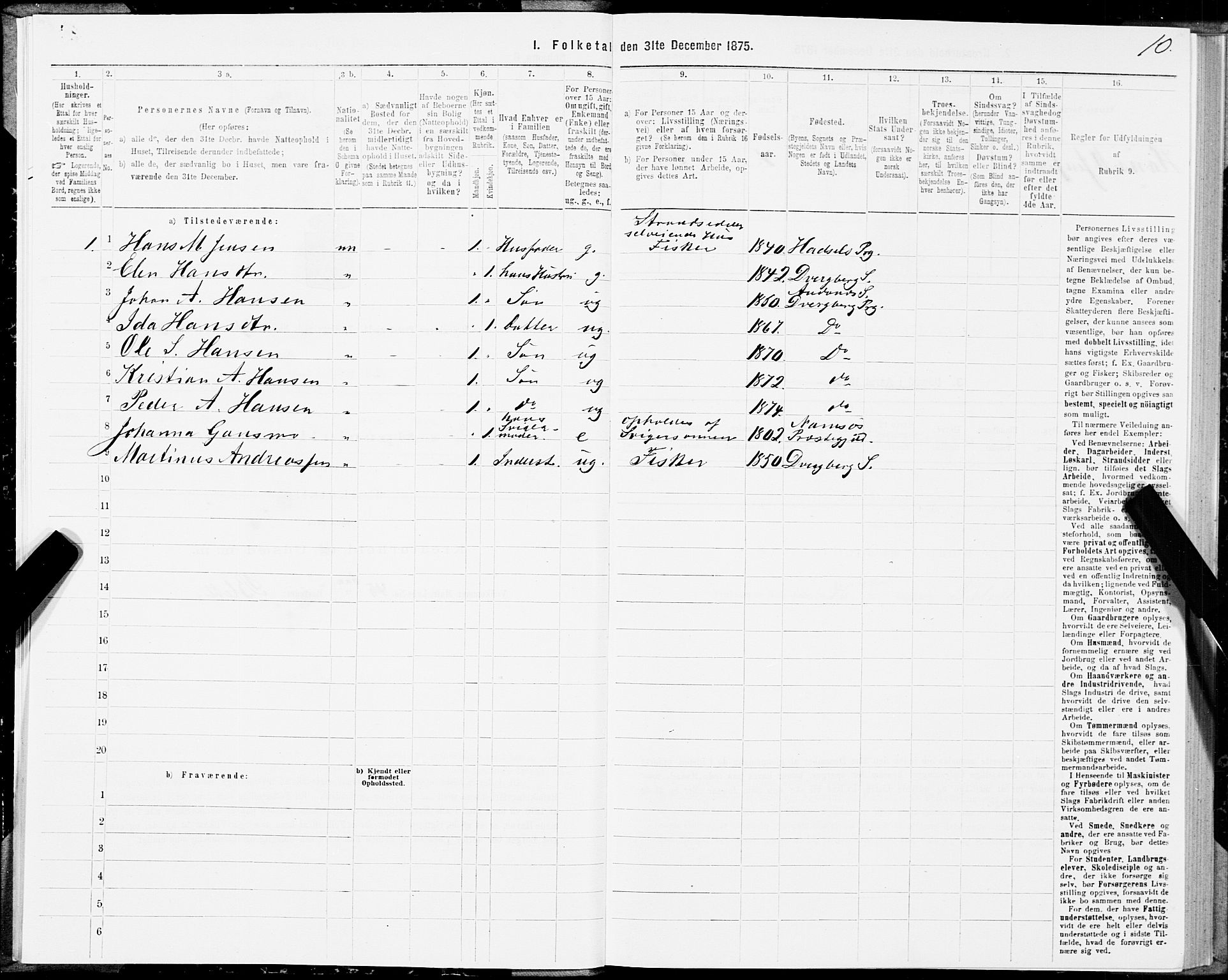 SAT, 1875 census for 1872P Dverberg, 1875, p. 3010