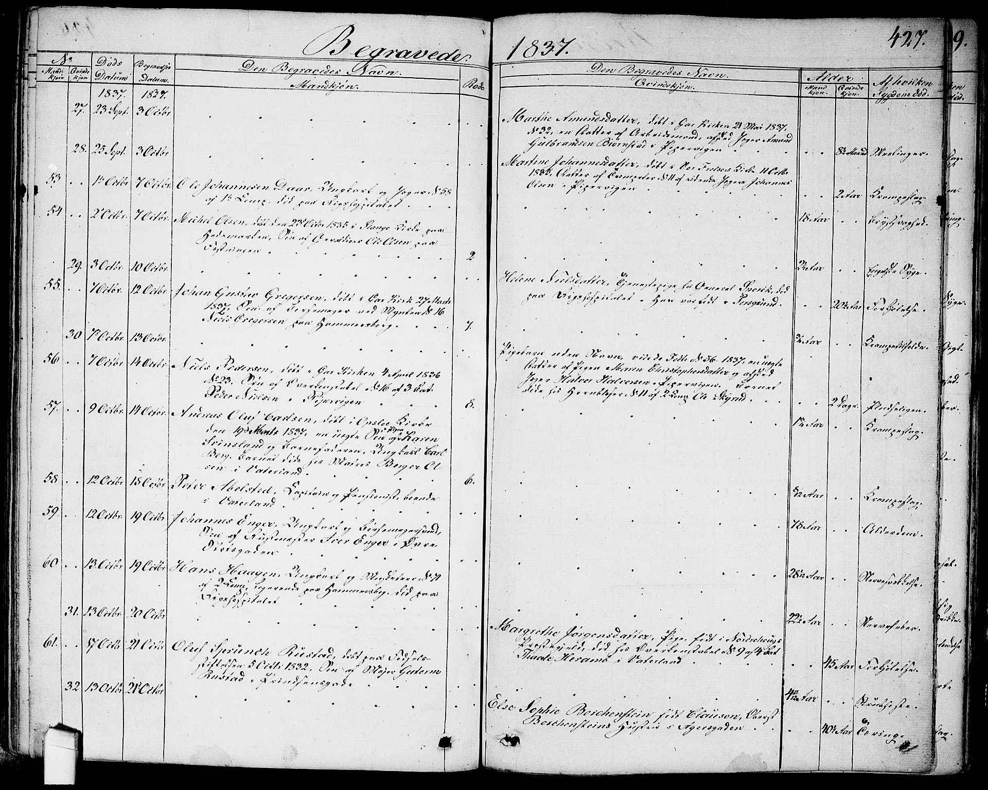 Garnisonsmenigheten Kirkebøker, SAO/A-10846/G/Ga/L0004: Parish register (copy) no. 4, 1828-1840, p. 427