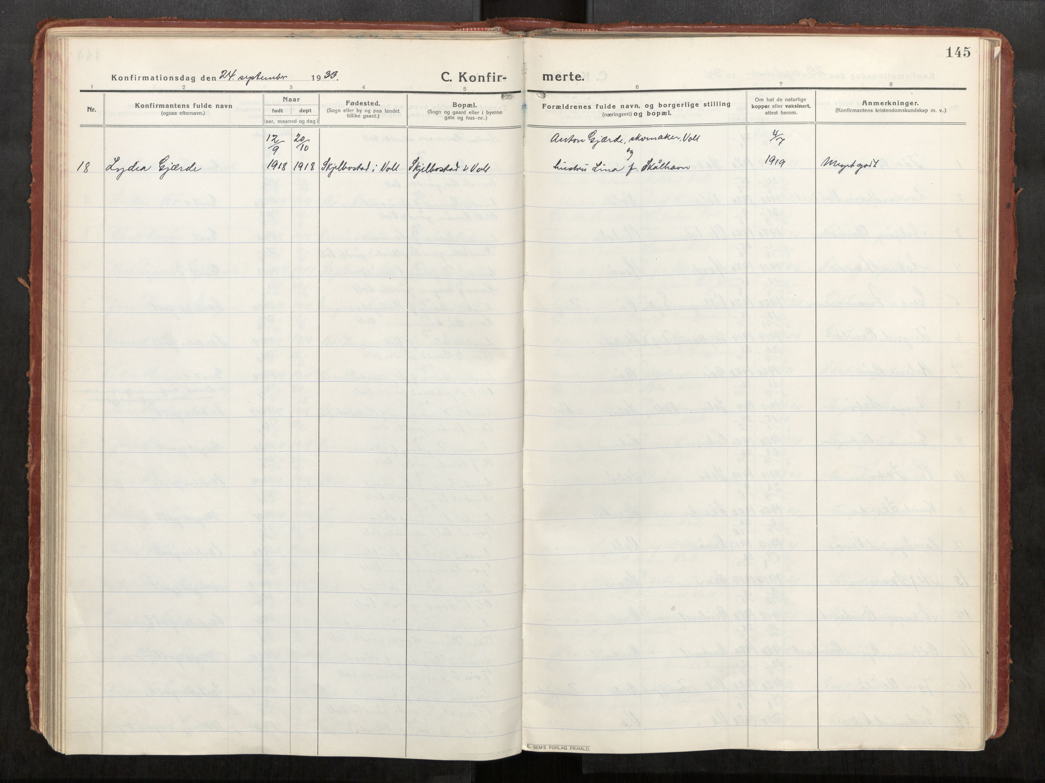 Eid sokneprestkontor, AV/SAT-A-1254: Parish register (official) no. 543A04, 1916-1956, p. 145