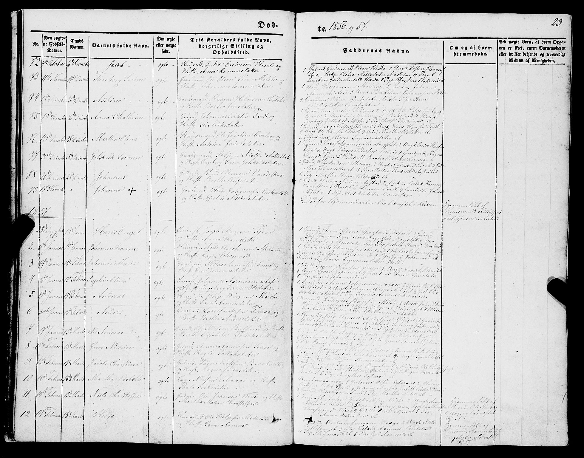 Sveio Sokneprestembete, SAB/A-78501/H/Hab: Parish register (copy) no. A 1, 1851-1865, p. 23