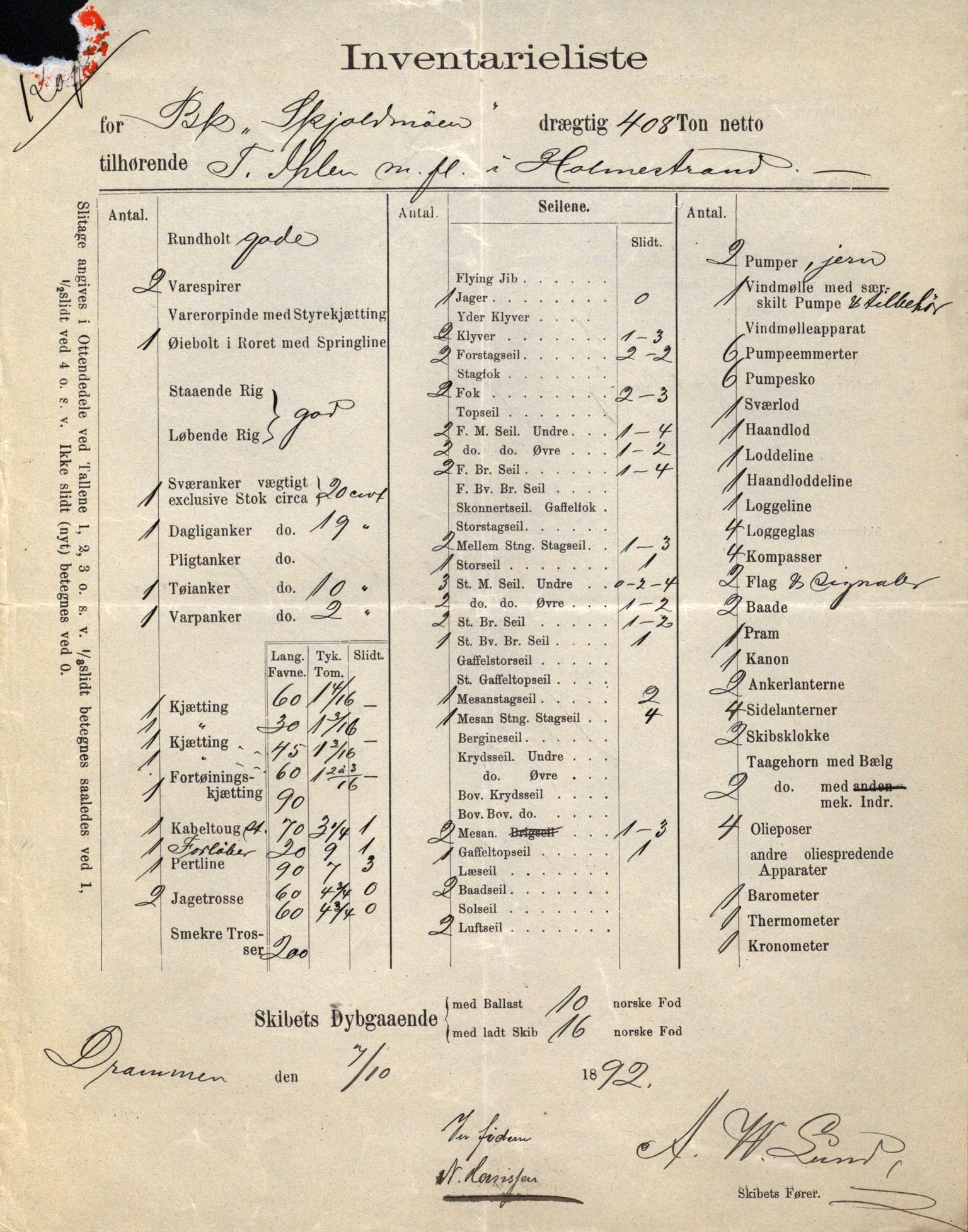 Pa 63 - Østlandske skibsassuranceforening, VEMU/A-1079/G/Ga/L0030/0008: Havaridokumenter / Skjoldmoen, Dalerne, Union, 1894, p. 4