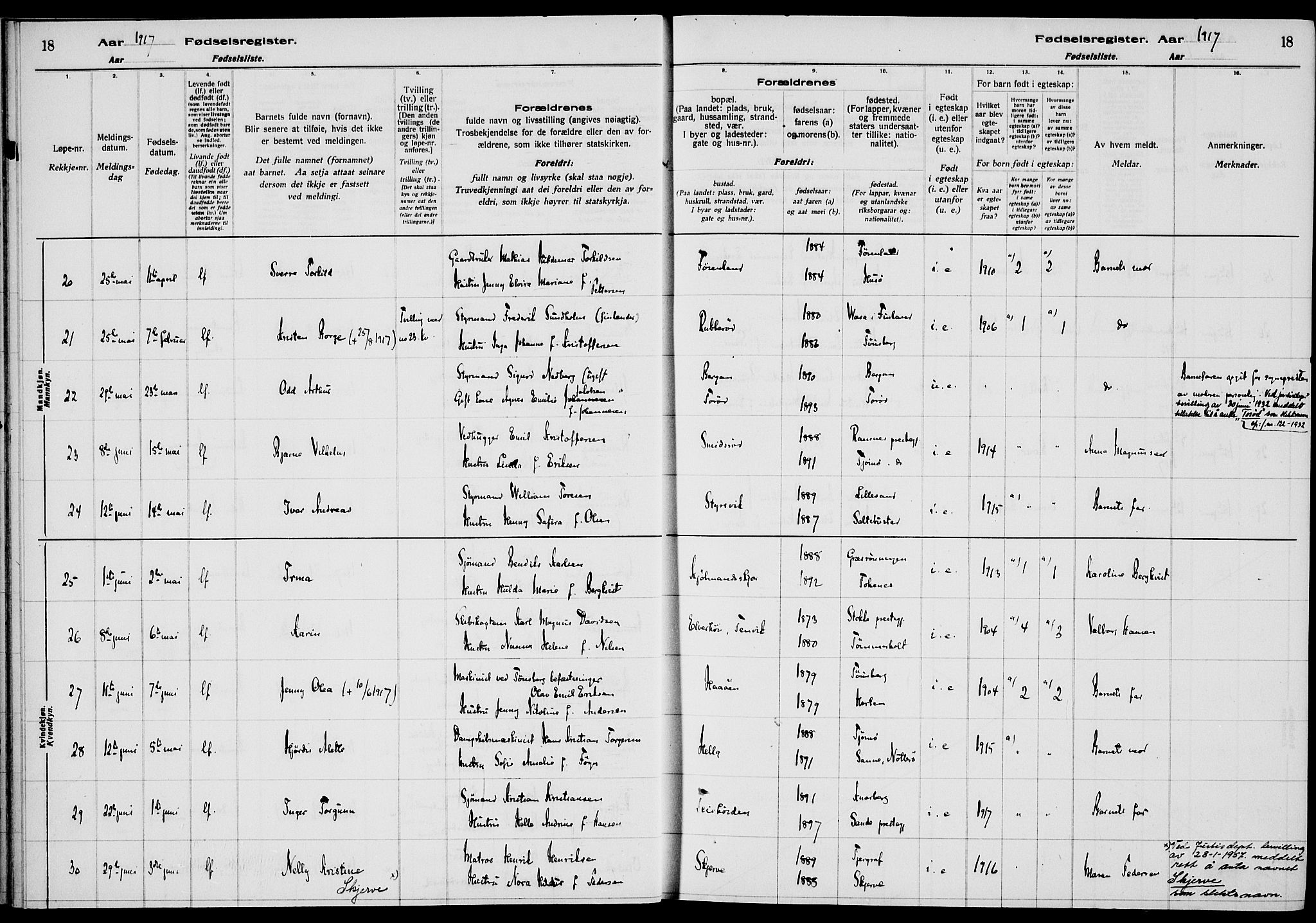 Nøtterøy kirkebøker, AV/SAKO-A-354/J/Ja/L0001: Birth register no. 1, 1916-1928, p. 18