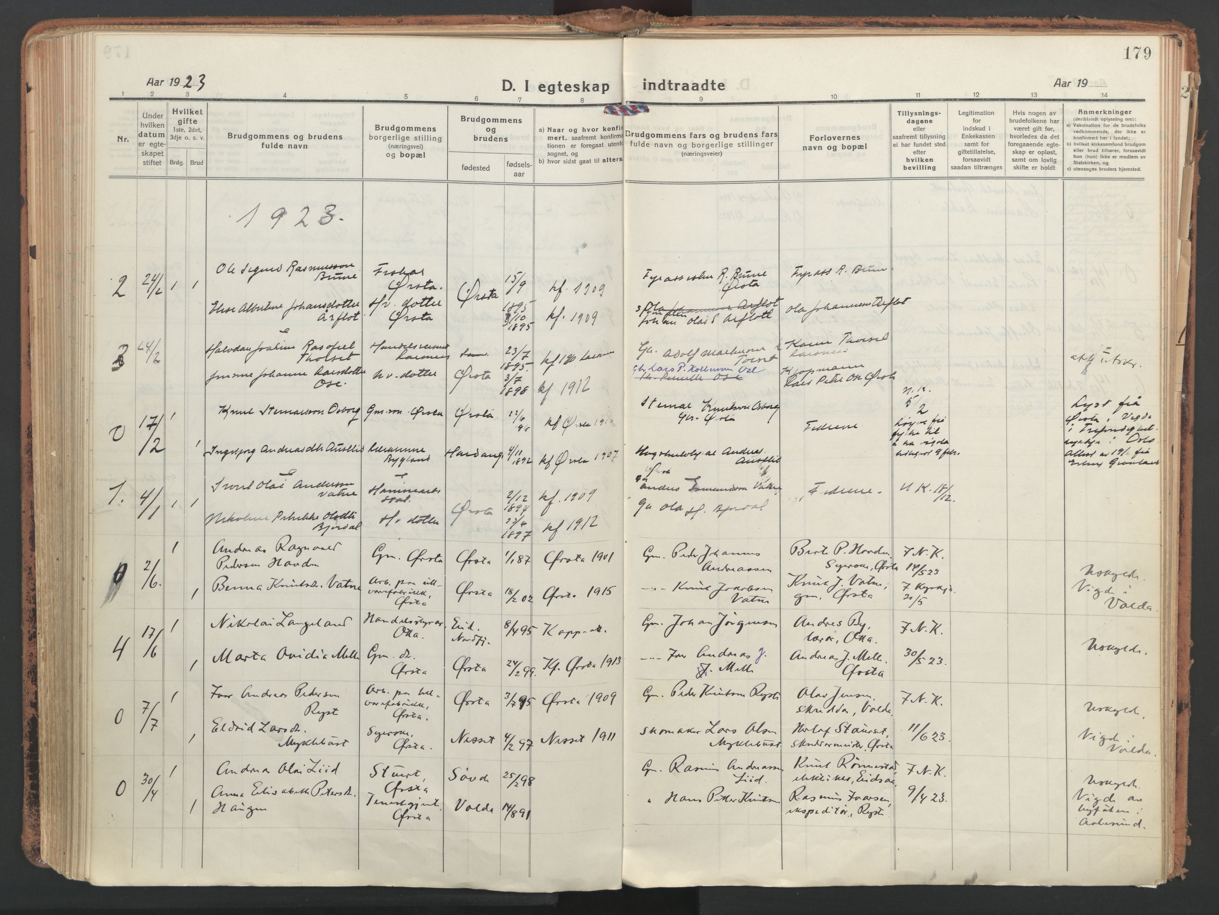 Ministerialprotokoller, klokkerbøker og fødselsregistre - Møre og Romsdal, SAT/A-1454/513/L0180: Parish register (official) no. 513A07, 1919-1929, p. 179