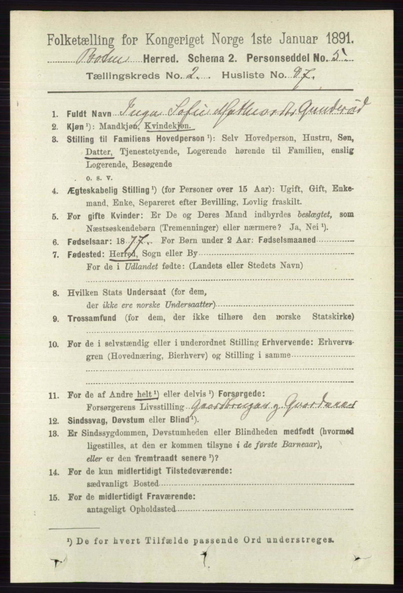 RA, 1891 census for 0715 Botne, 1891, p. 1158