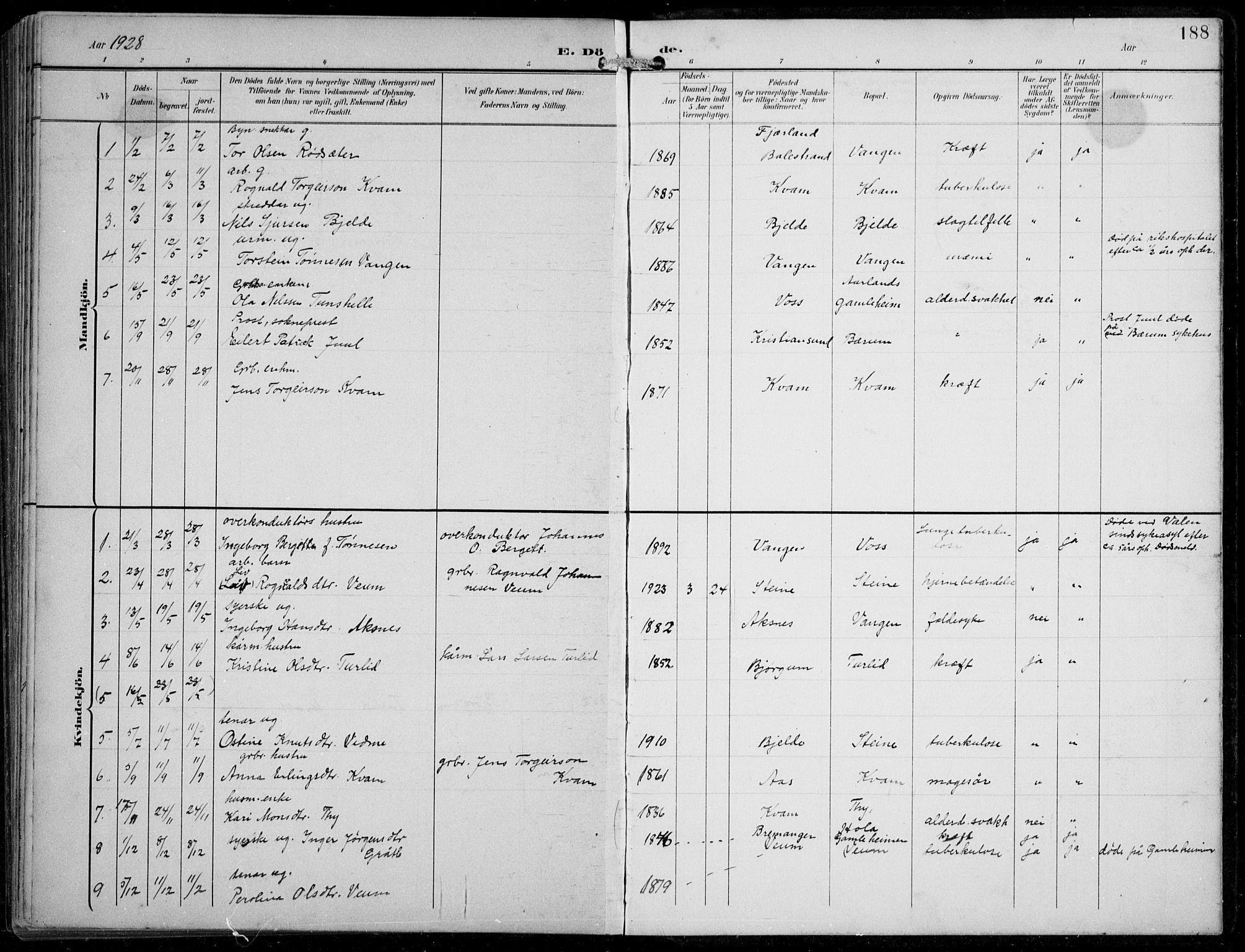 Aurland sokneprestembete, AV/SAB-A-99937/H/Hb/Hba/L0003: Parish register (copy) no. A 3, 1896-1939, p. 188