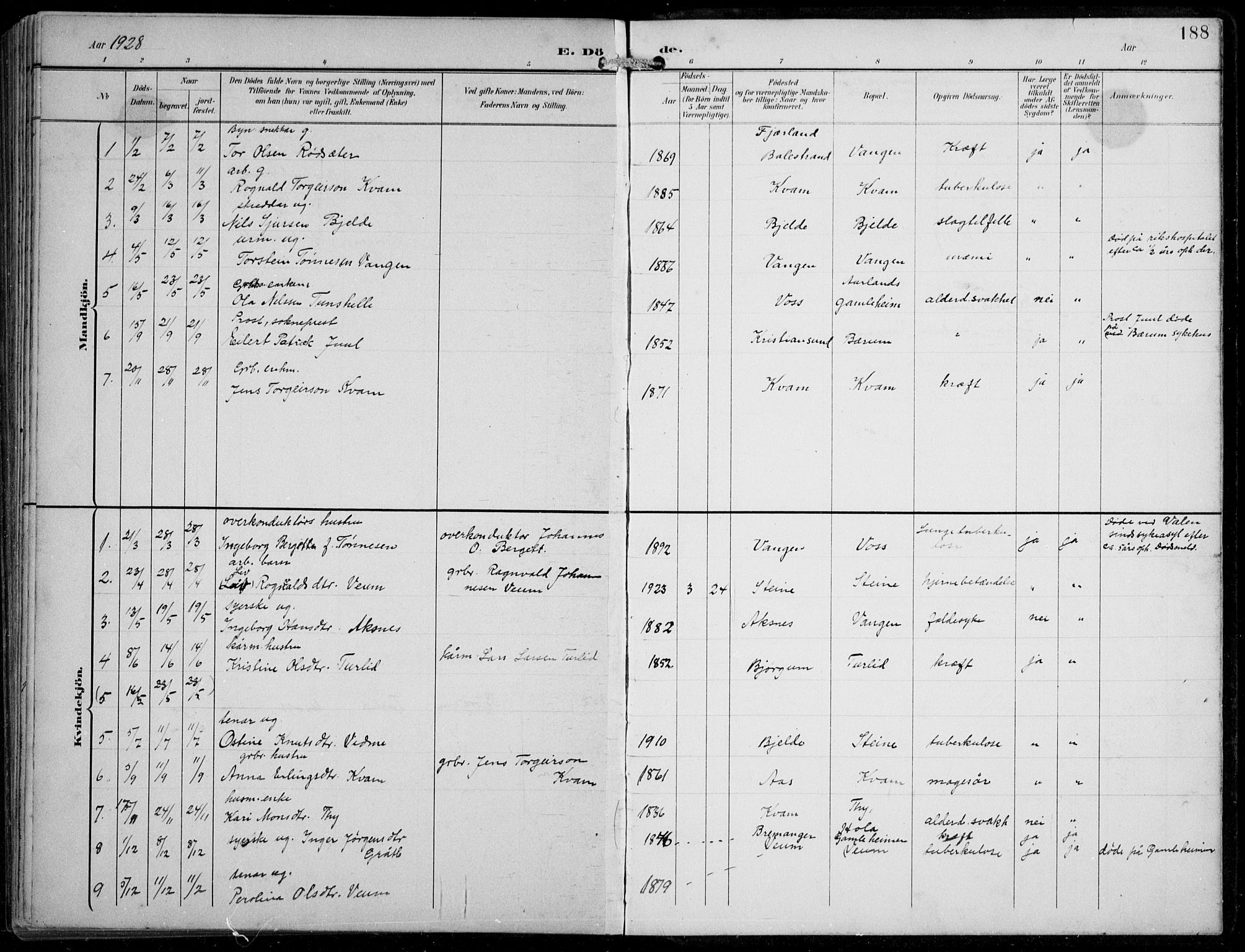 Aurland sokneprestembete, SAB/A-99937/H/Hb/Hba/L0003: Parish register (copy) no. A 3, 1896-1939, p. 188