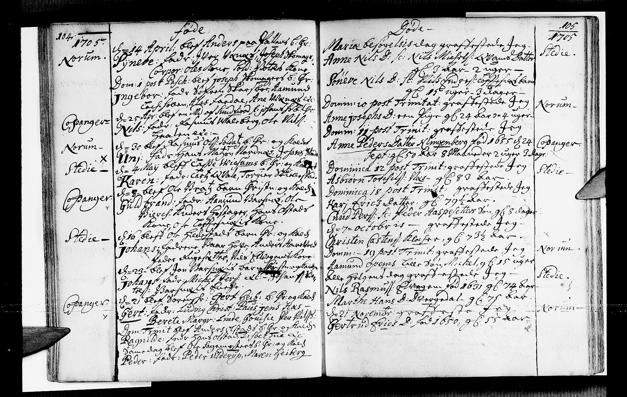Sogndal sokneprestembete, SAB/A-81301/H/Haa/Haaa/L0001: Parish register (official) no. A 1, 1689-1713, p. 104-105
