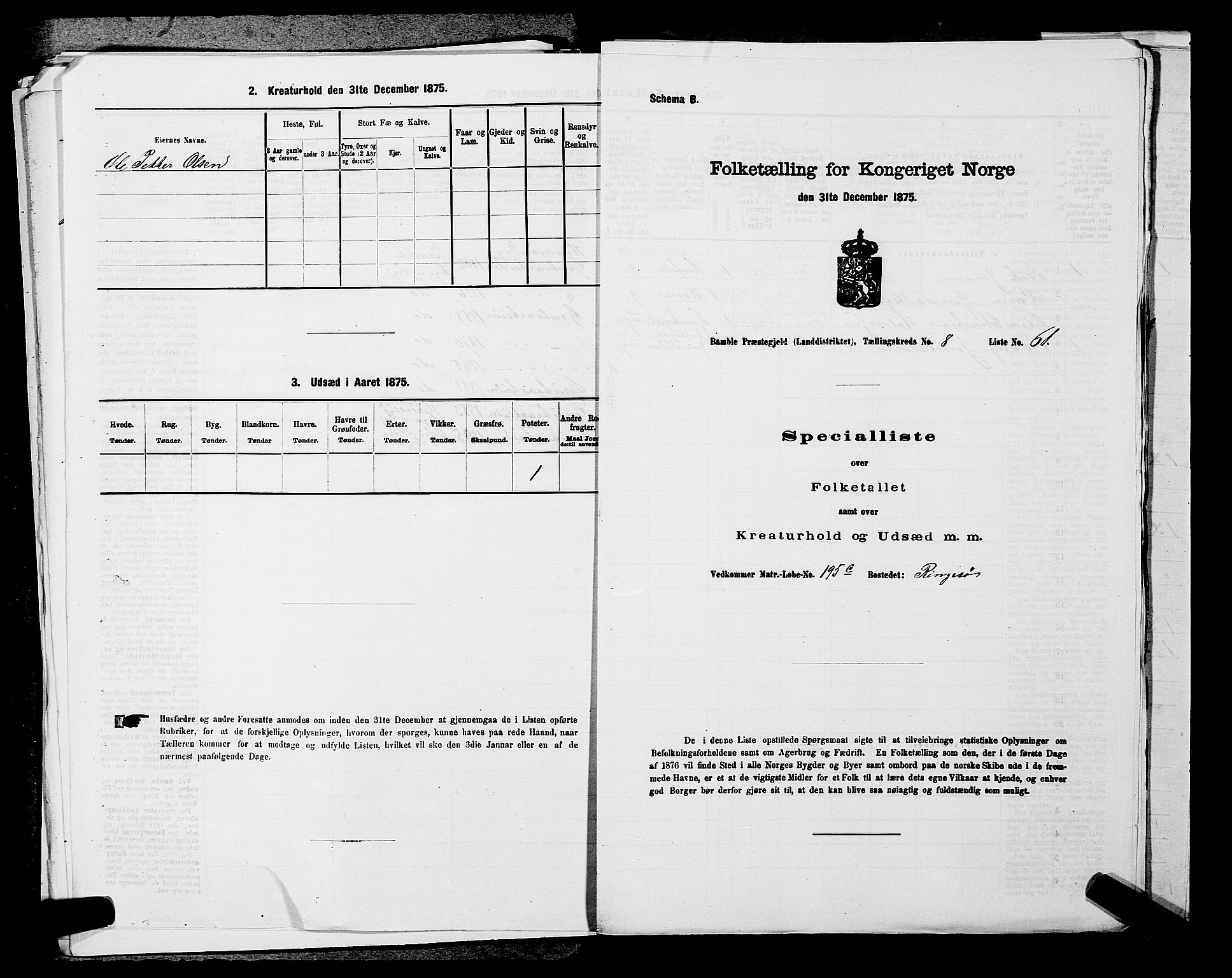 SAKO, 1875 census for 0814L Bamble/Bamble, 1875, p. 1165