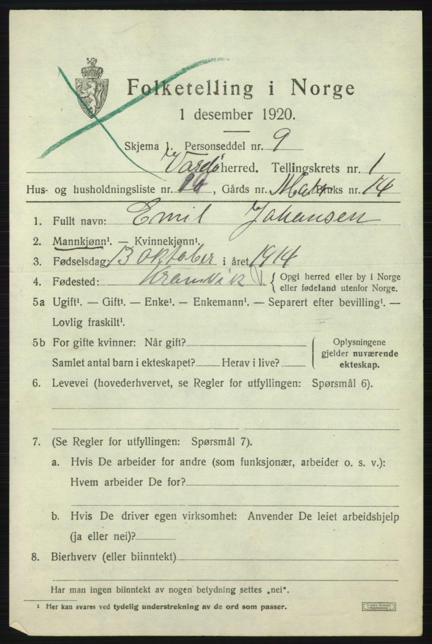 SATØ, 1920 census for Vardø rural district, 1920, p. 782