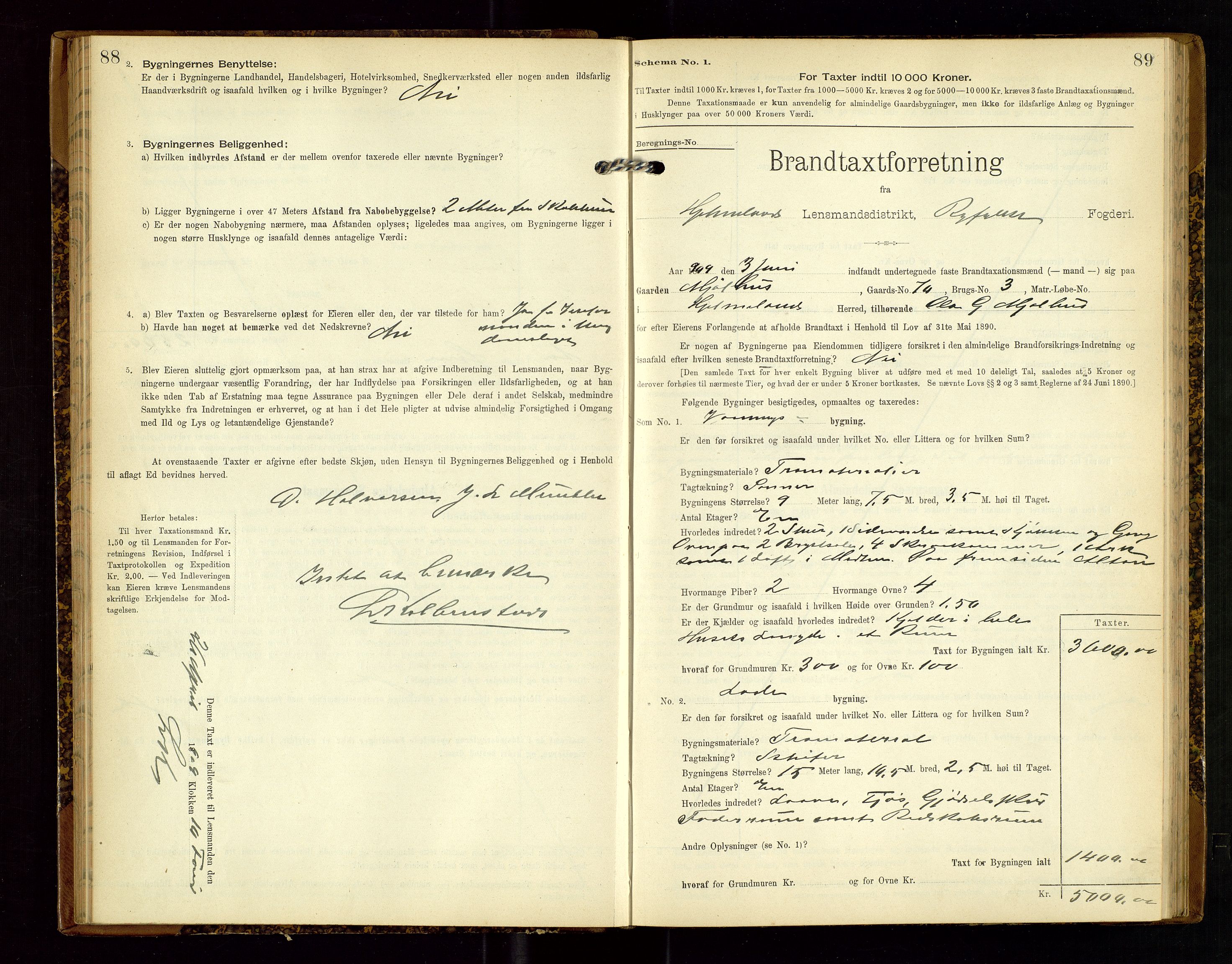 Hjelmeland lensmannskontor, AV/SAST-A-100439/Gob/L0002: "Brandtaxationsprotokol", 1904-1920, p. 88-89