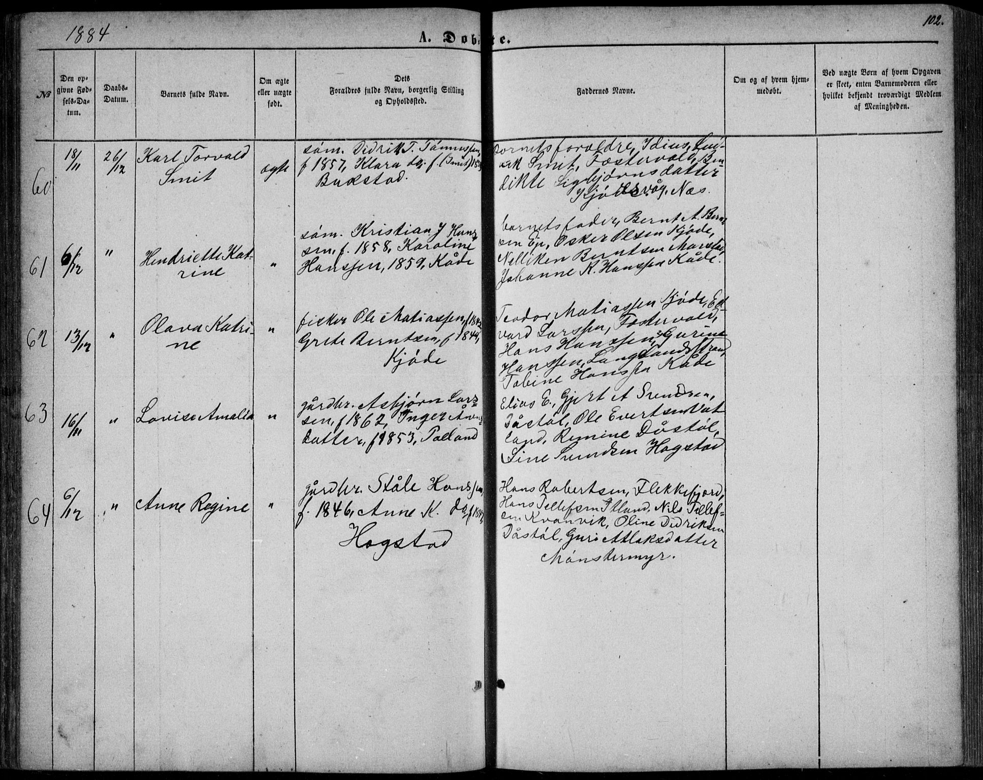 Flekkefjord sokneprestkontor, AV/SAK-1111-0012/F/Fb/Fbb/L0003: Parish register (copy) no. B 3, 1867-1889, p. 102